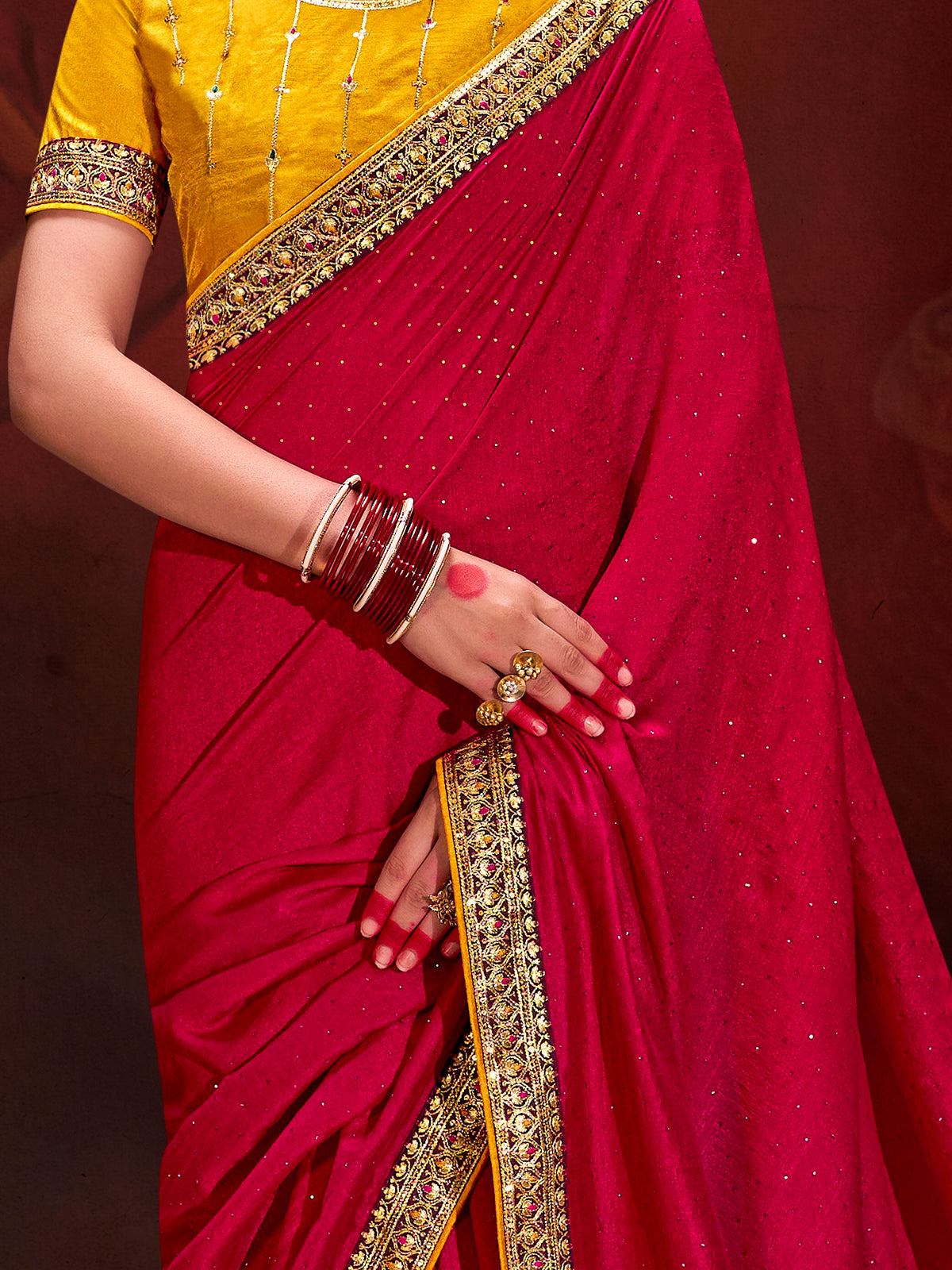 Wonderful Magenta Heavy Lace Work Silk Wedding Saree With Blouse