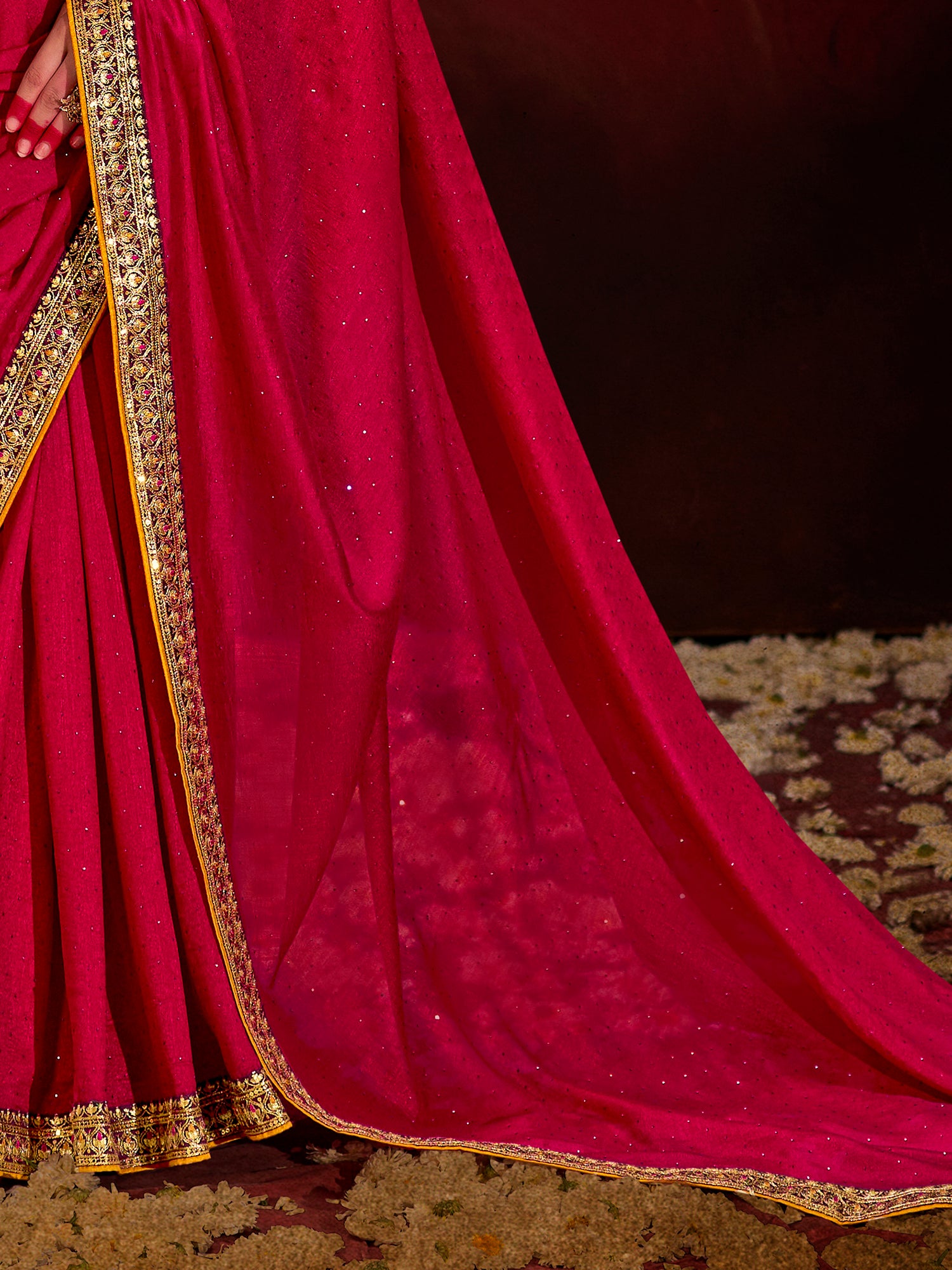 Wonderful Magenta Heavy Lace Work Silk Wedding Saree With Blouse