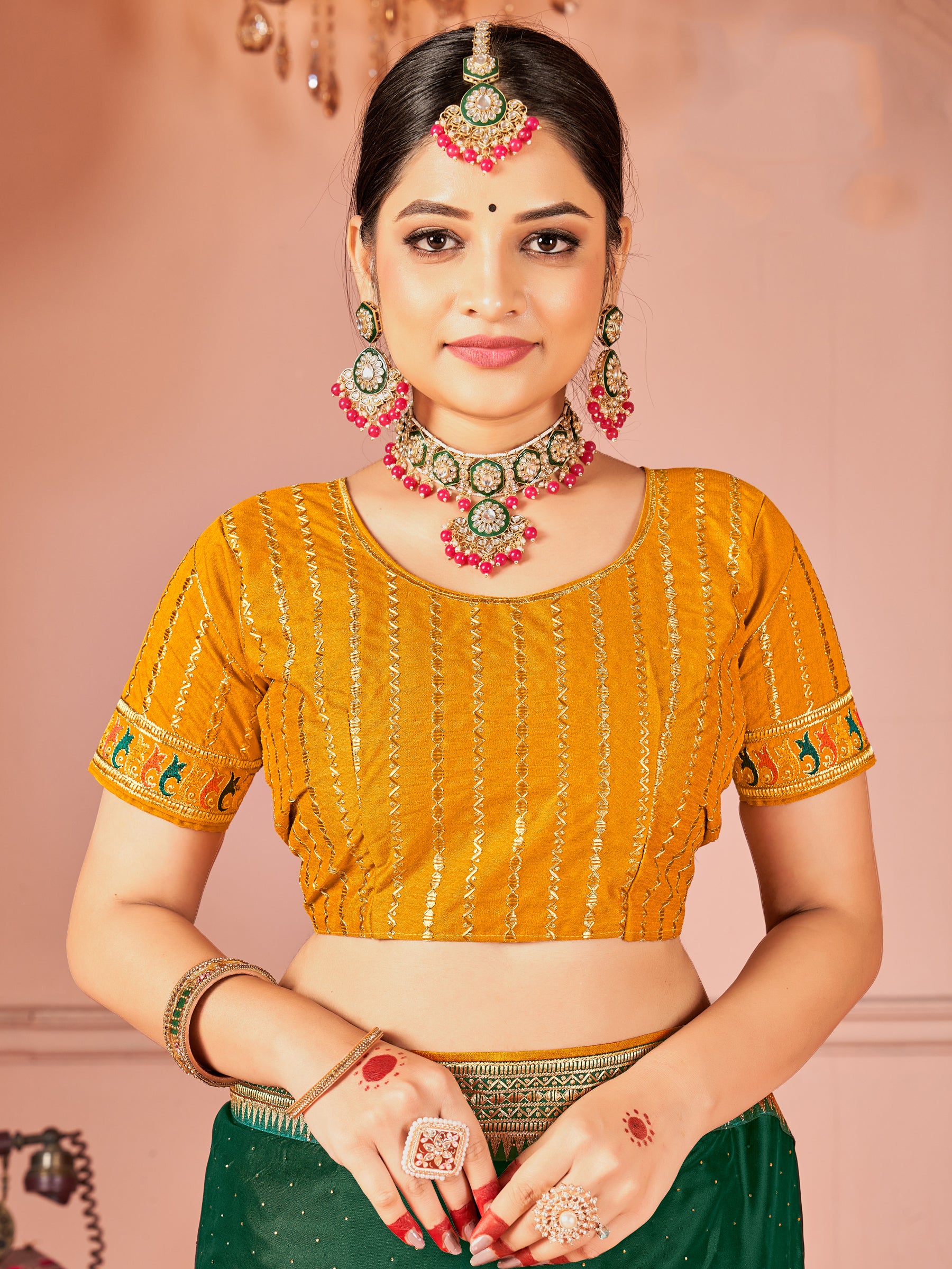 Awesome Green Swarovski Work Silk Evening Wear Saree