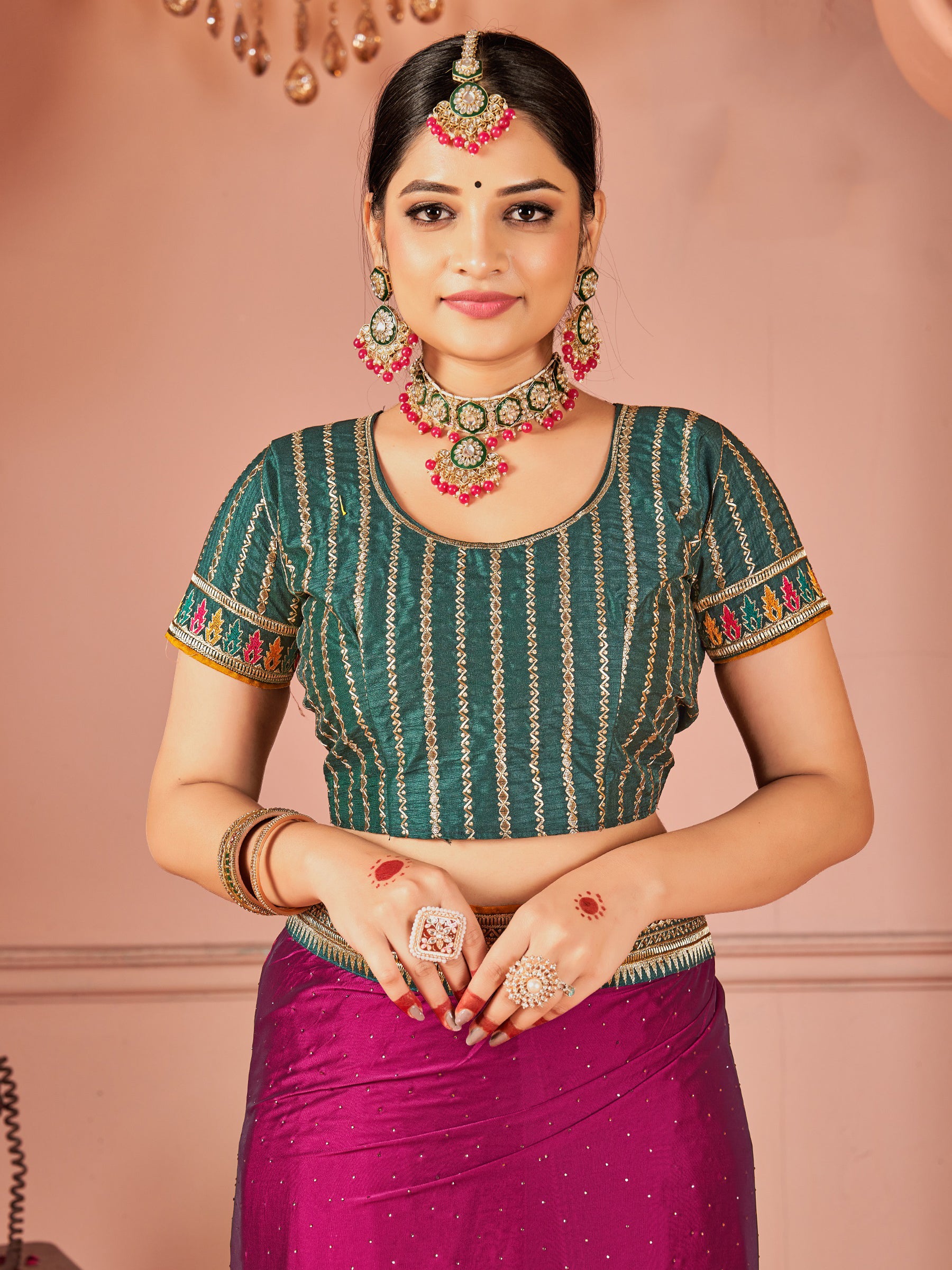 Spectacular Purple Swarovski Work Silk Party Wear Saree With Blouse