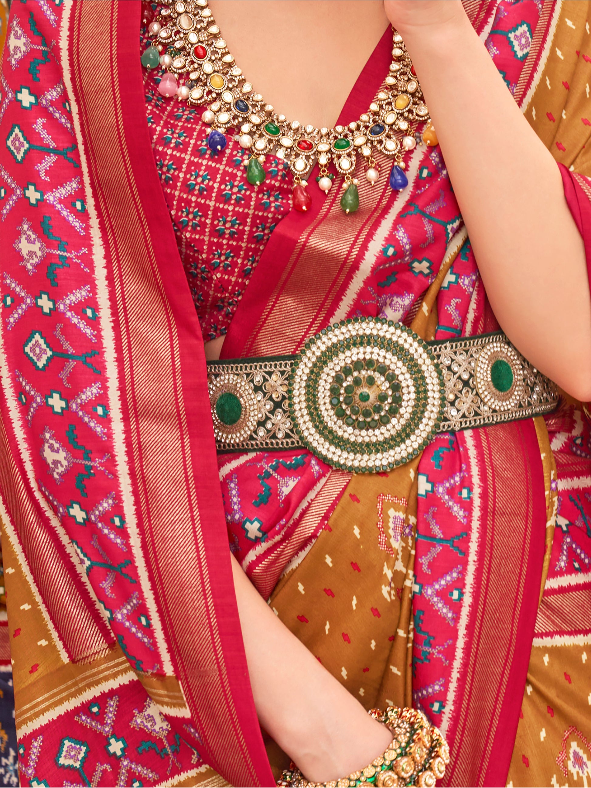 Enchanting Mustard Yellow Patola Print Silk Saree With Blouse