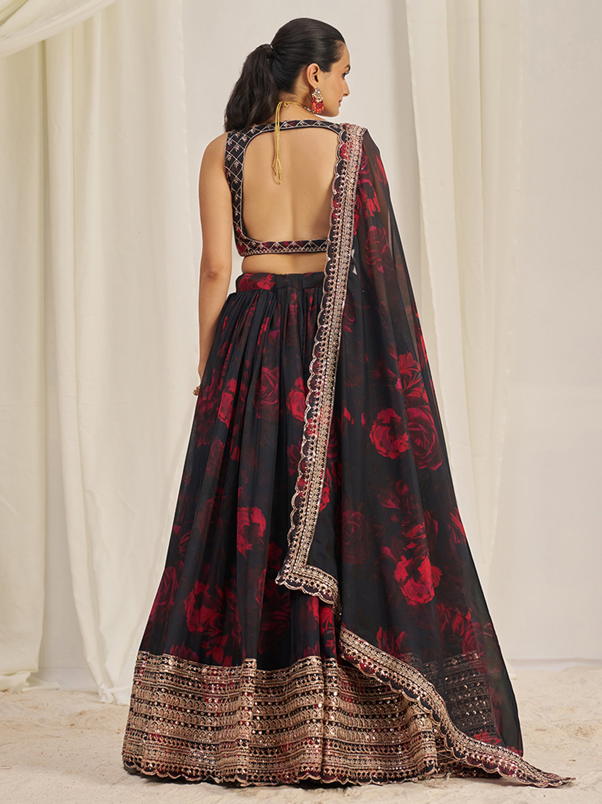 Alluring Black Sequins Organza Lehenga Choli With Dupatta