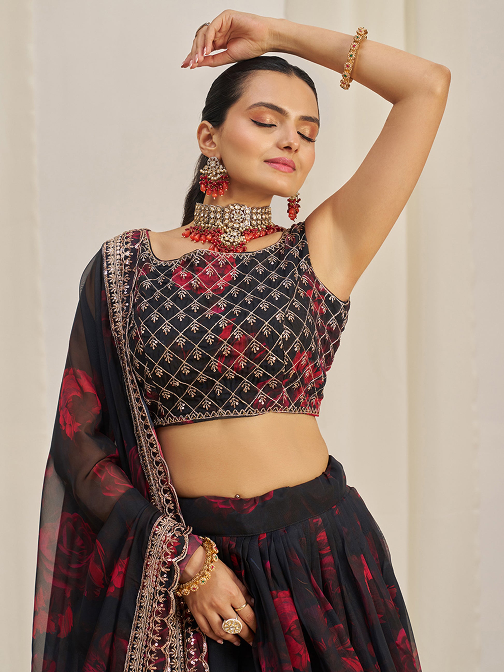 Alluring Black Sequins Organza Lehenga Choli With Dupatta