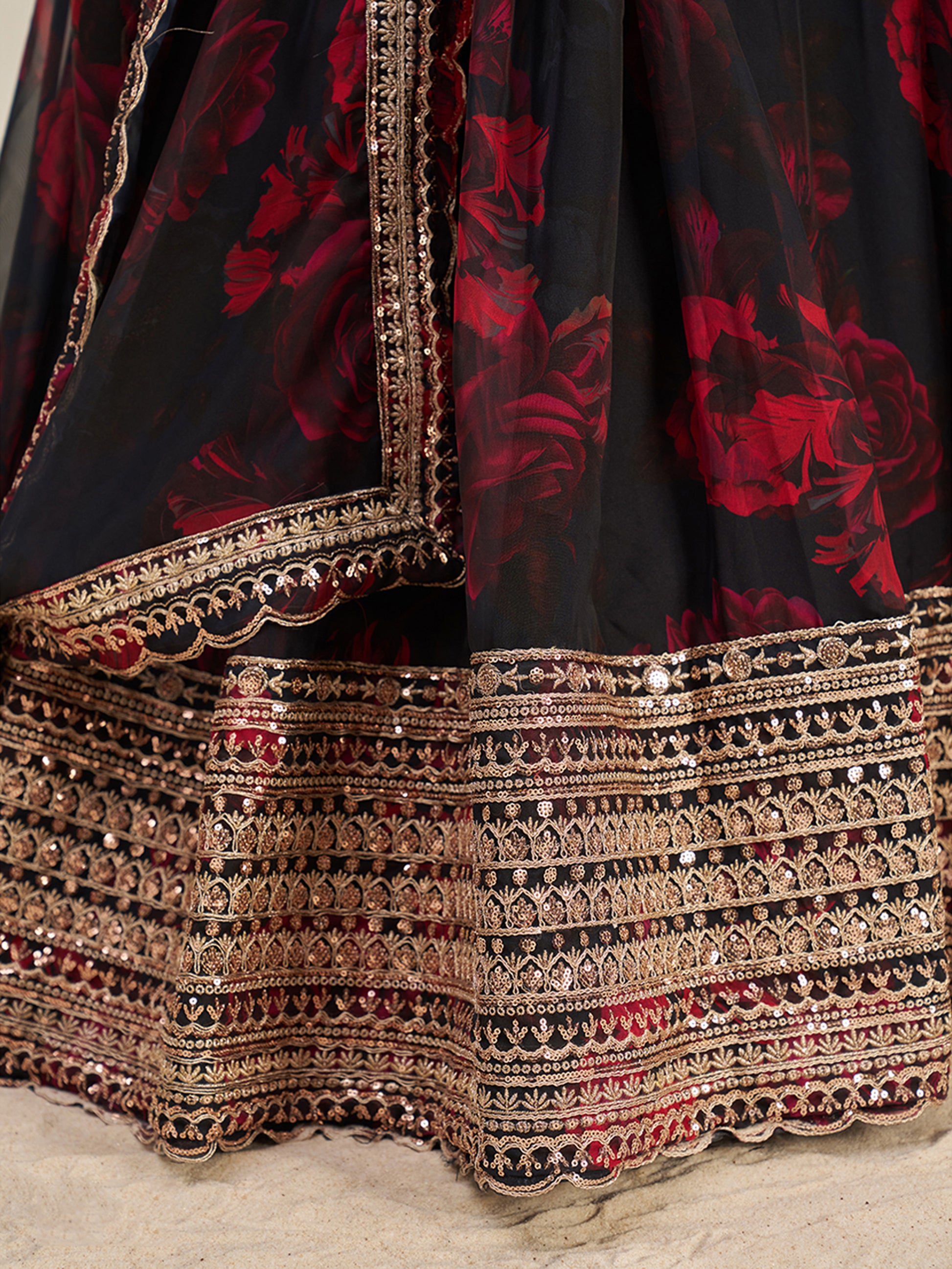 Alluring Black Sequins Organza Lehenga Choli With Dupatta