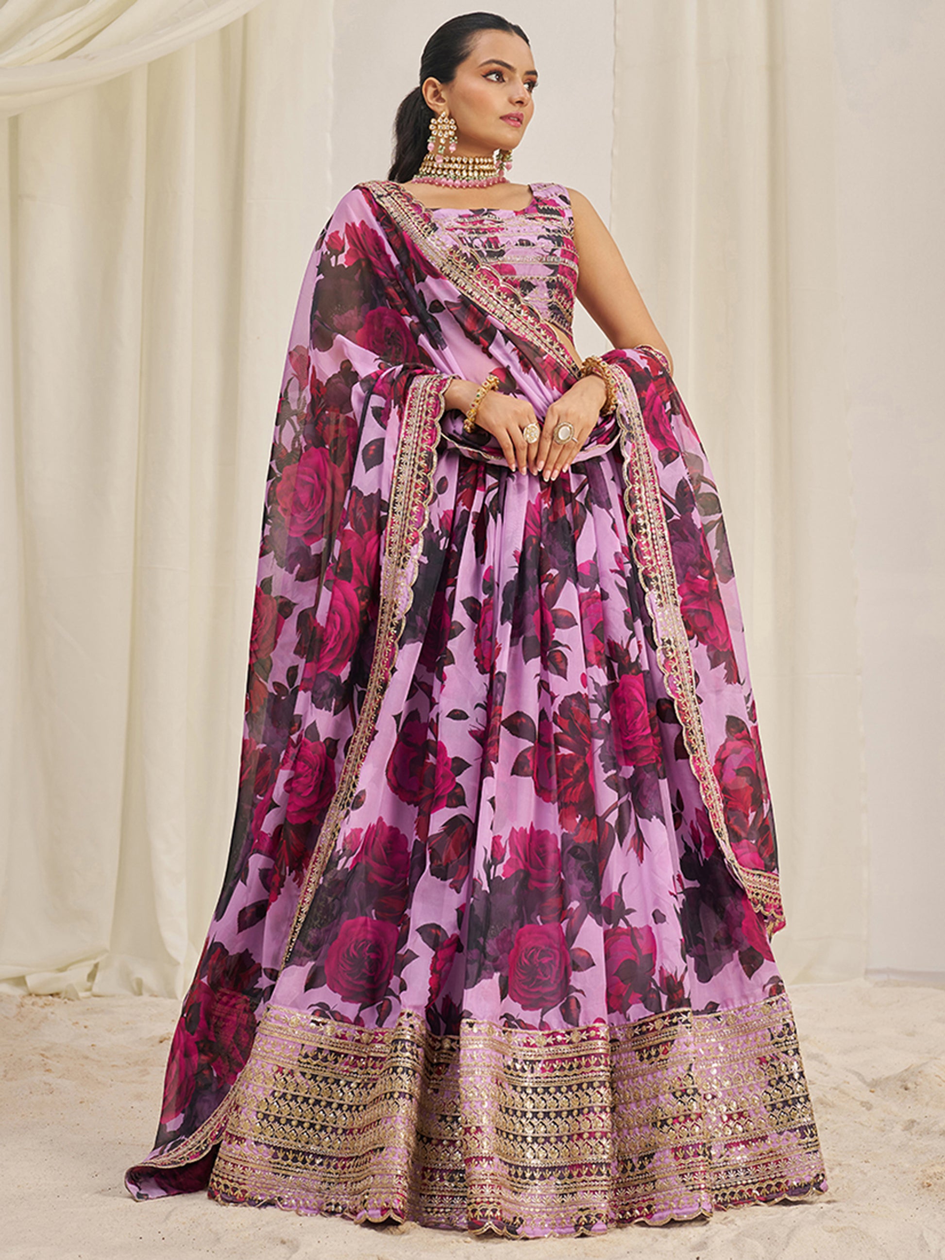 Beautiful Baby Pink Printed Organza Festival Wear Lehenga Choli
