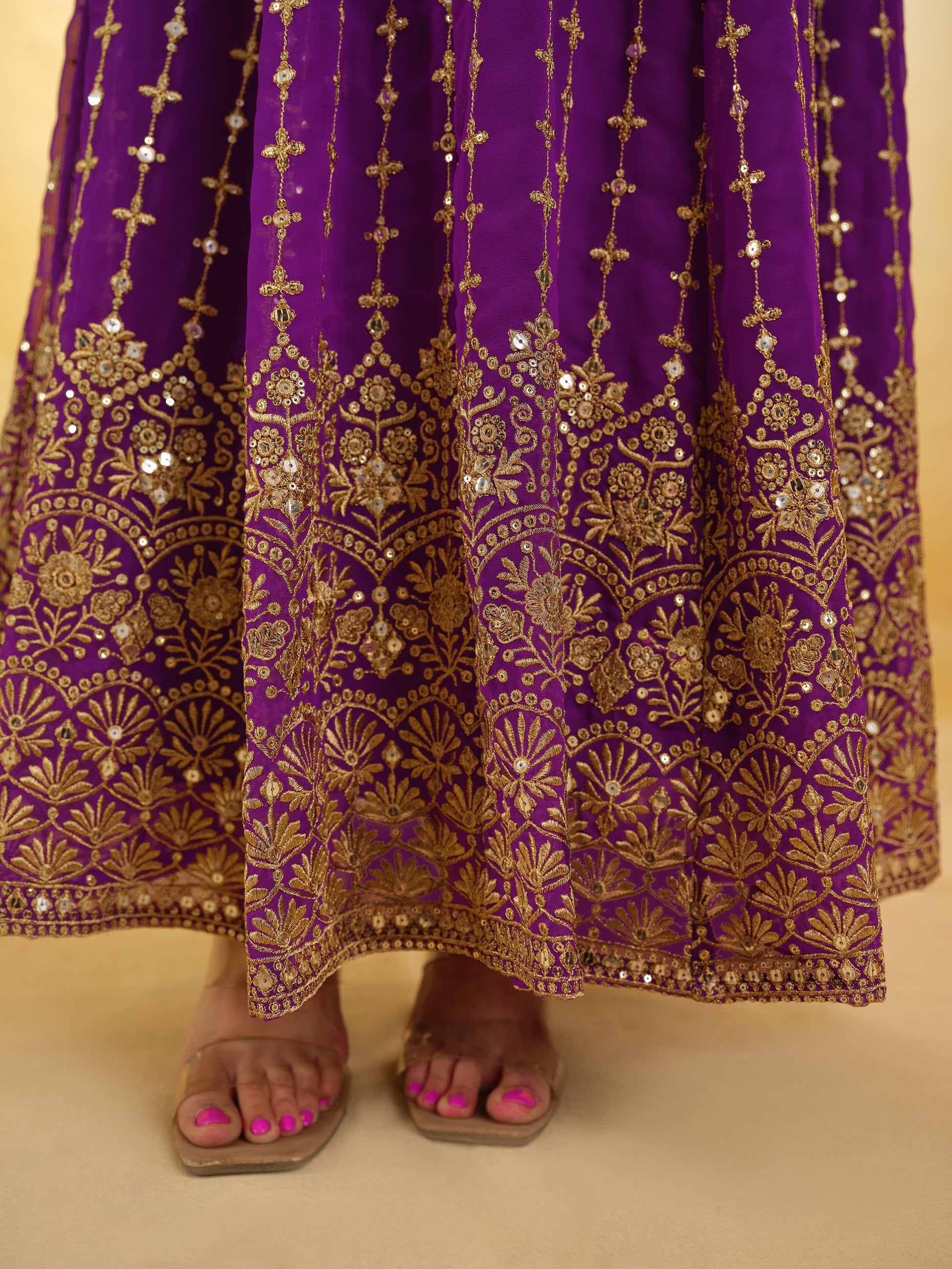 Captivating Purple Embroidered Georgette Wedding Wear Anarkali Suit