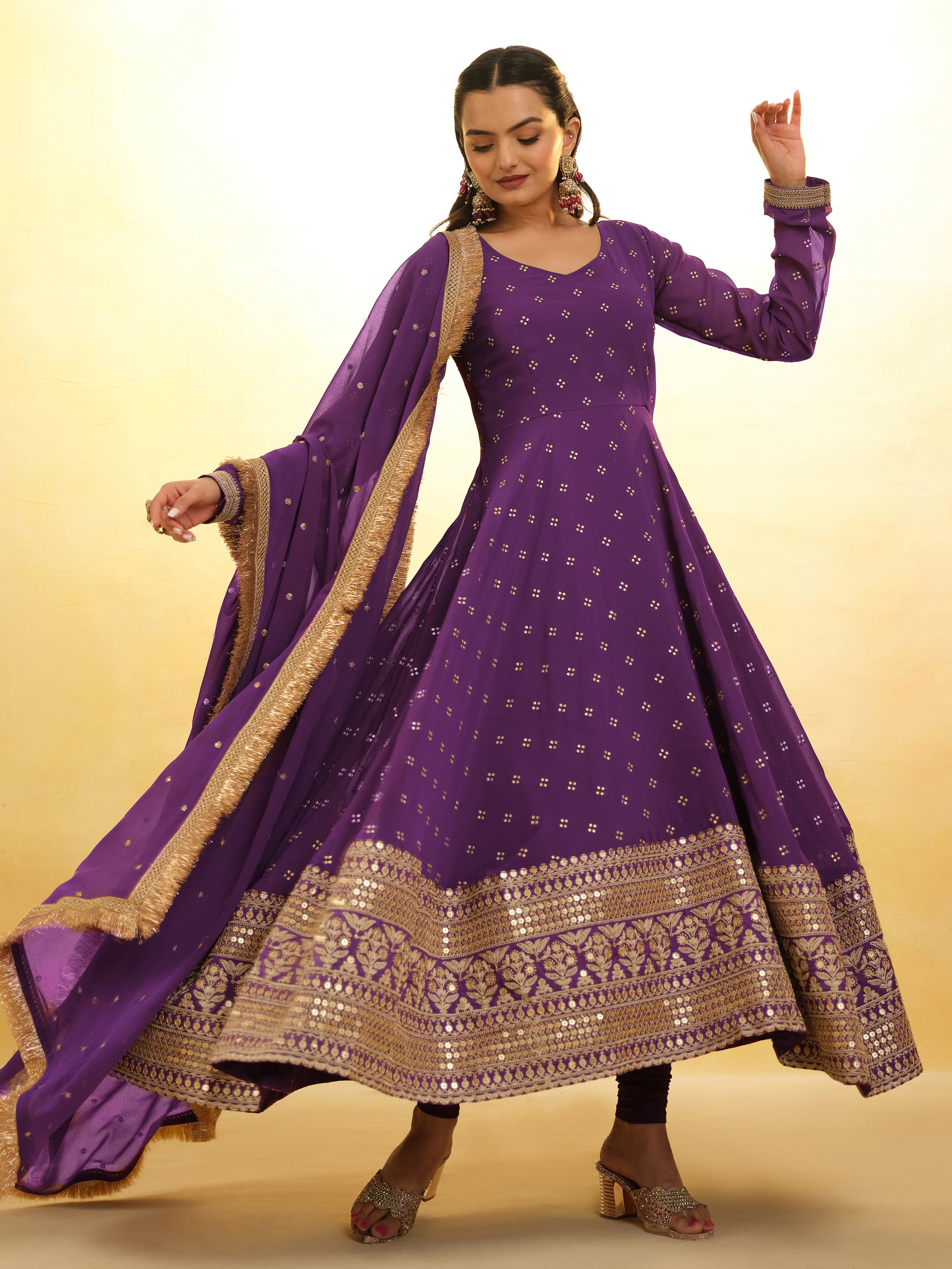 Enchanting Purple Embroidered Georgette Reception Wear Salwar Suit