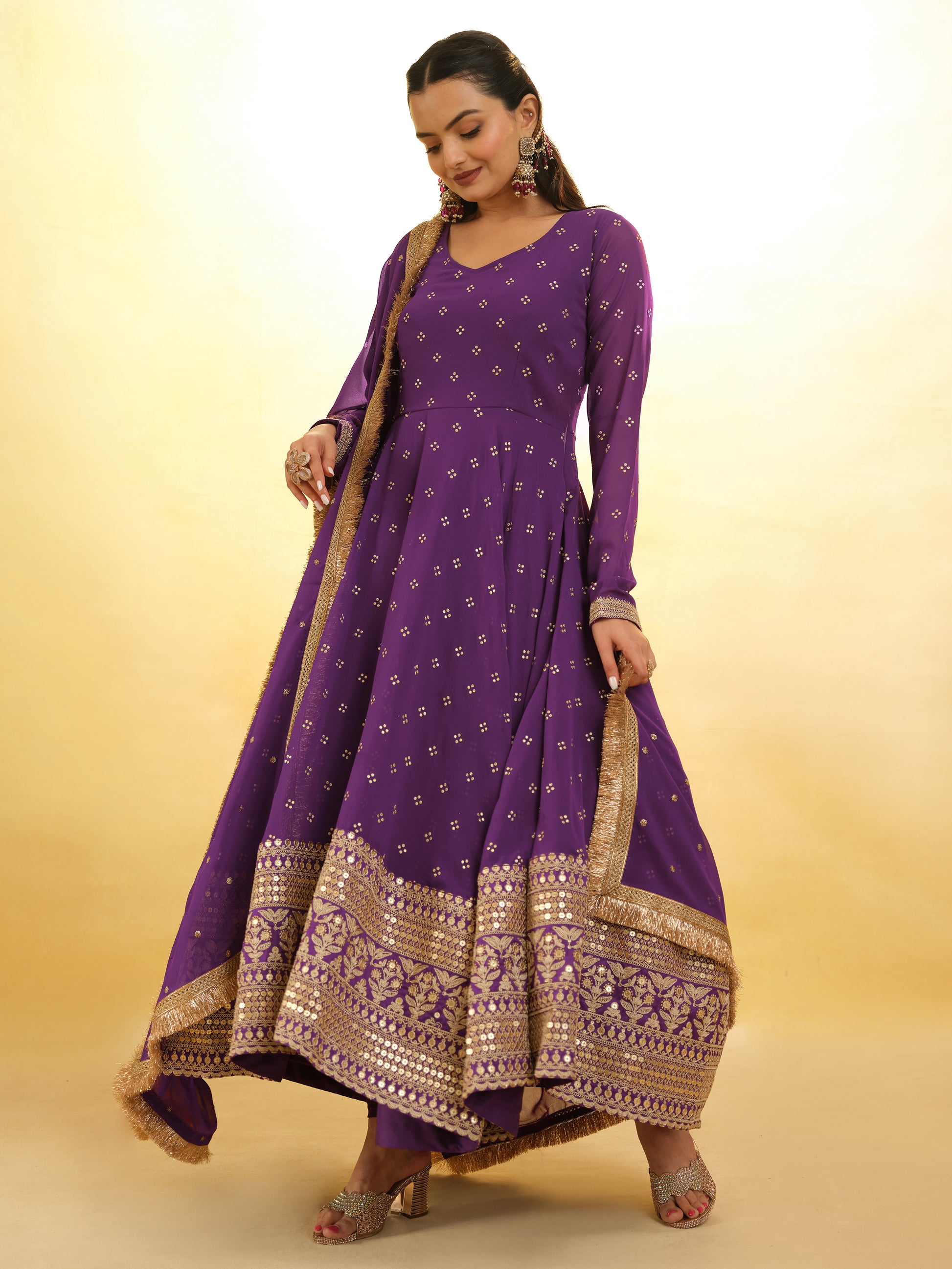Enchanting Purple Embroidered Georgette Reception Wear Salwar Suit