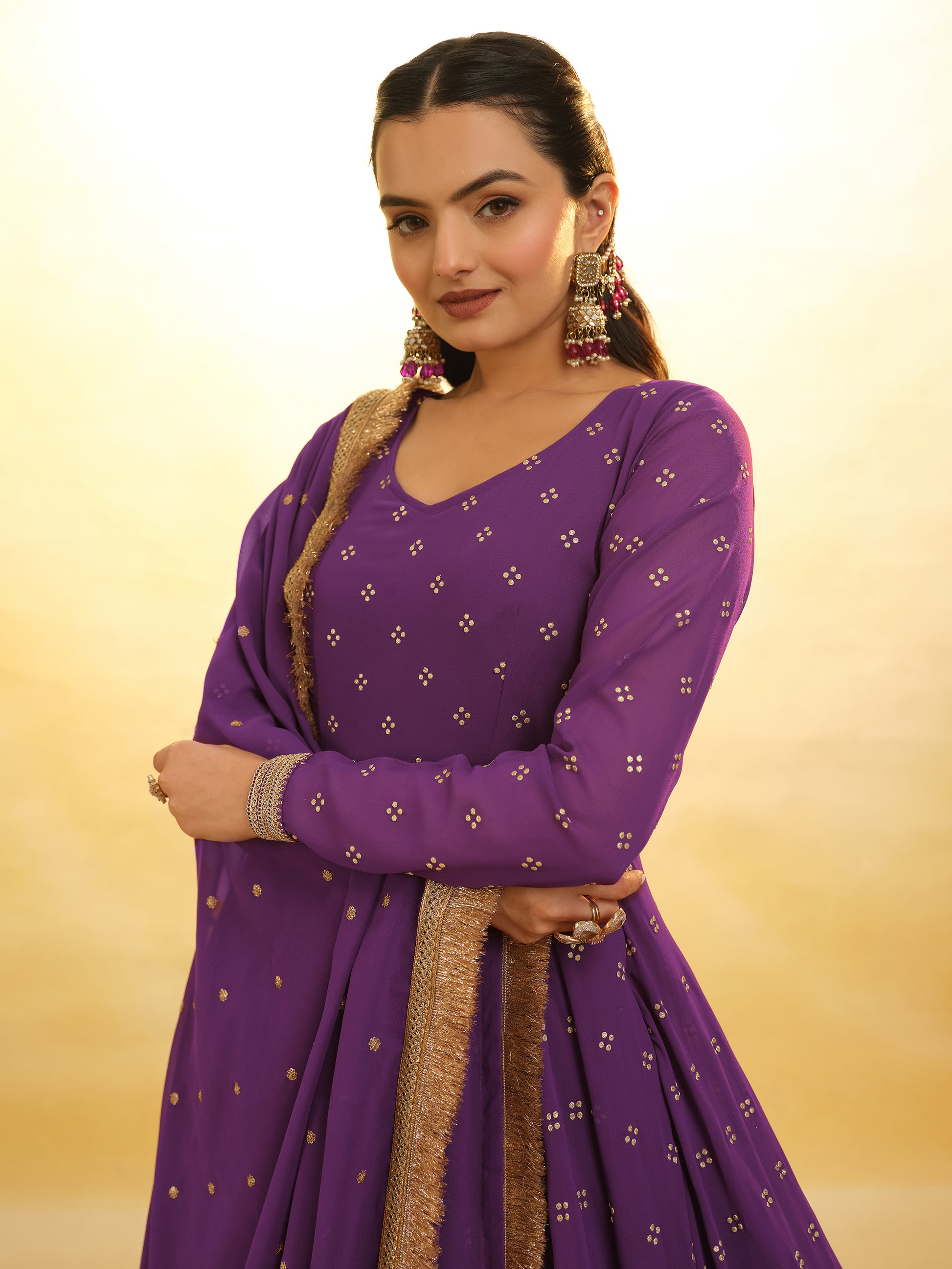 Enchanting Purple Embroidered Georgette Reception Wear Salwar Suit
