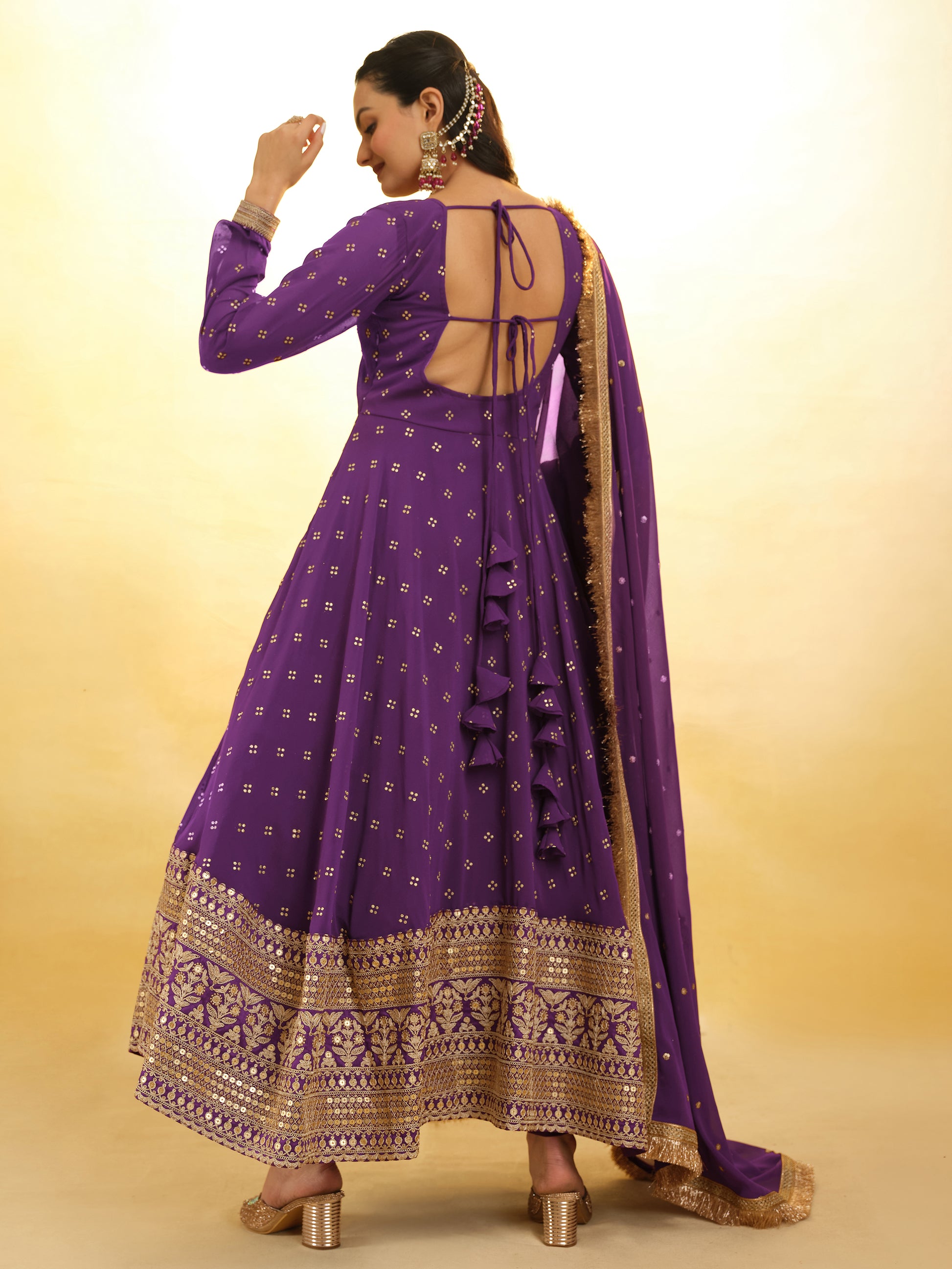 Enchanting Purple Embroidered Georgette Reception Wear Salwar Suit