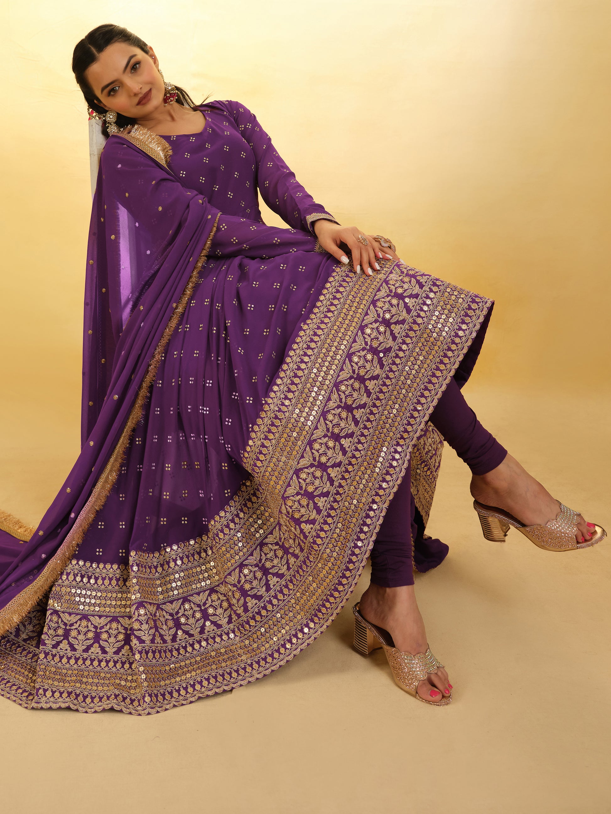 Enchanting Purple Embroidered Georgette Reception Wear Salwar Suit