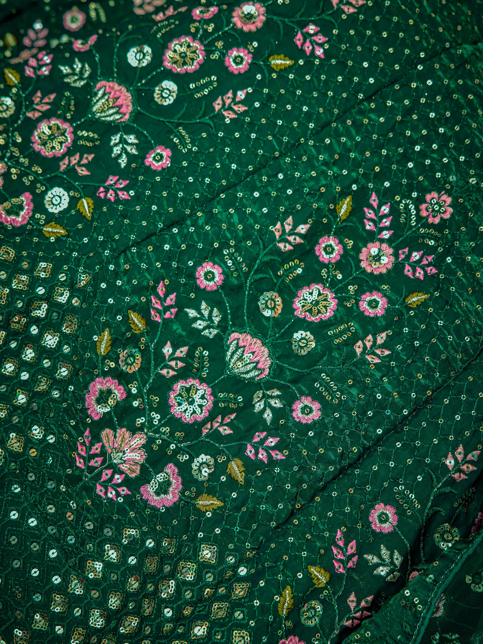 Stunning Green Thread Embroidered Net Mehendi Wear Lehenga Choli With Dupatta