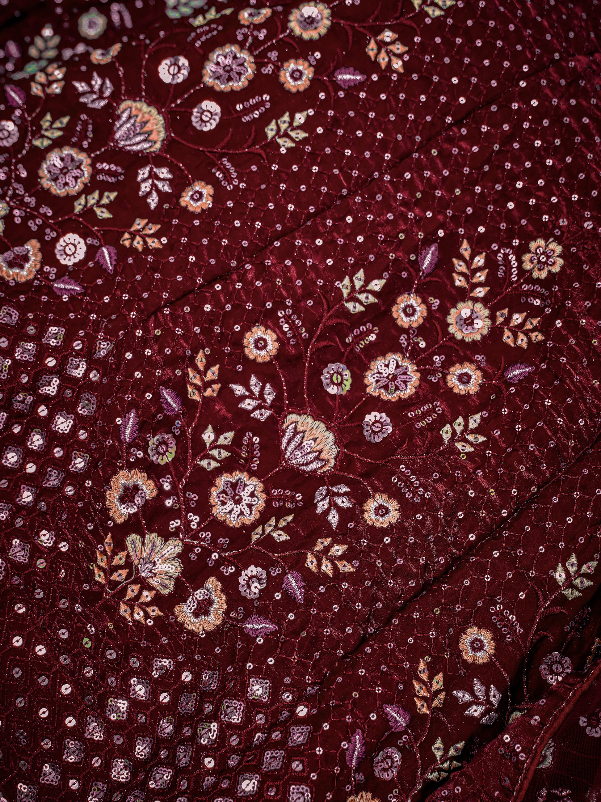 Gorgeous Maroon Thread Embroidered Net Wedding Wear Lehenga Choli With Dupatta