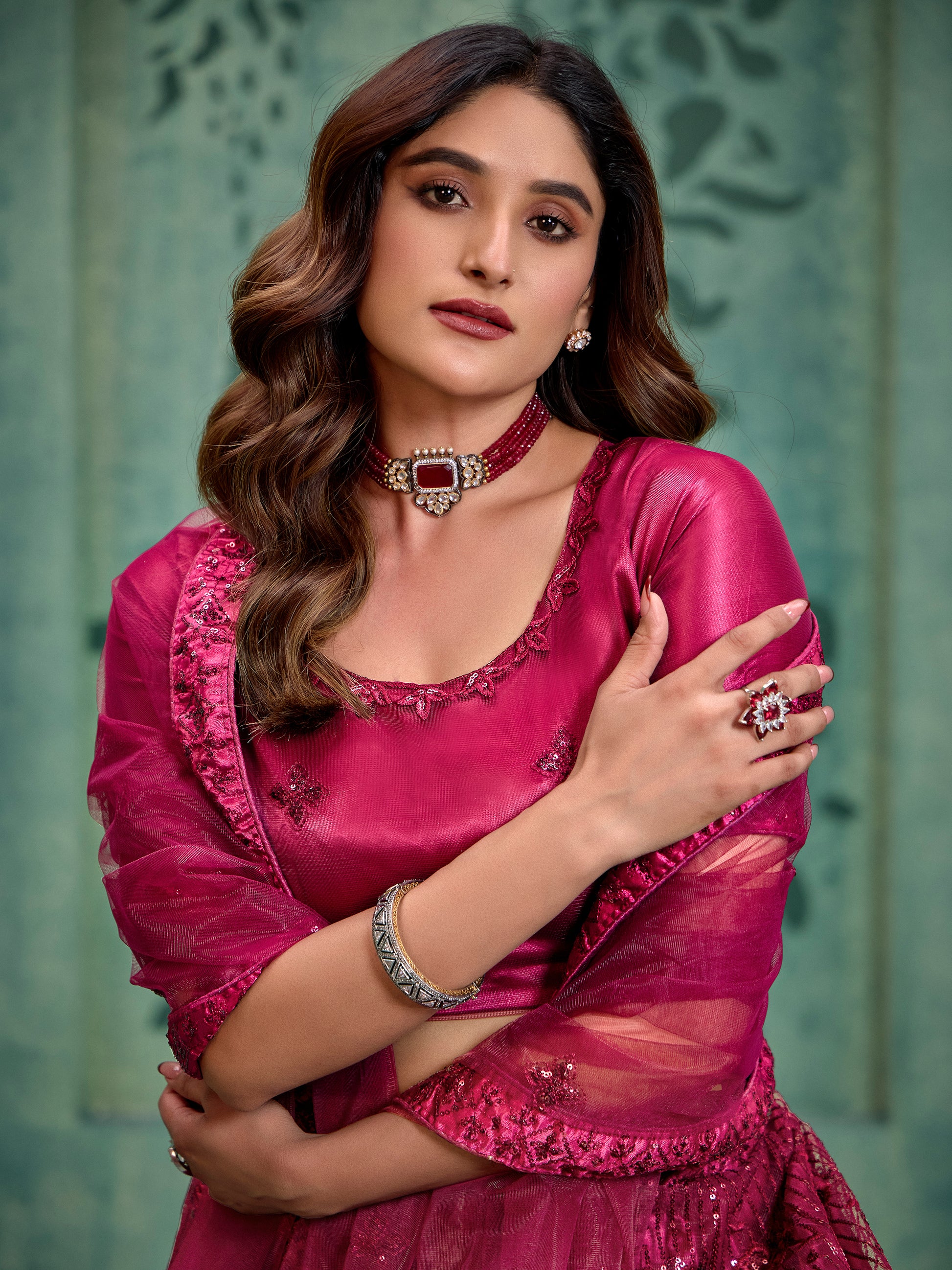 Adorable Pink Sequins Net Bridal Lehenga Choli With Dupatta