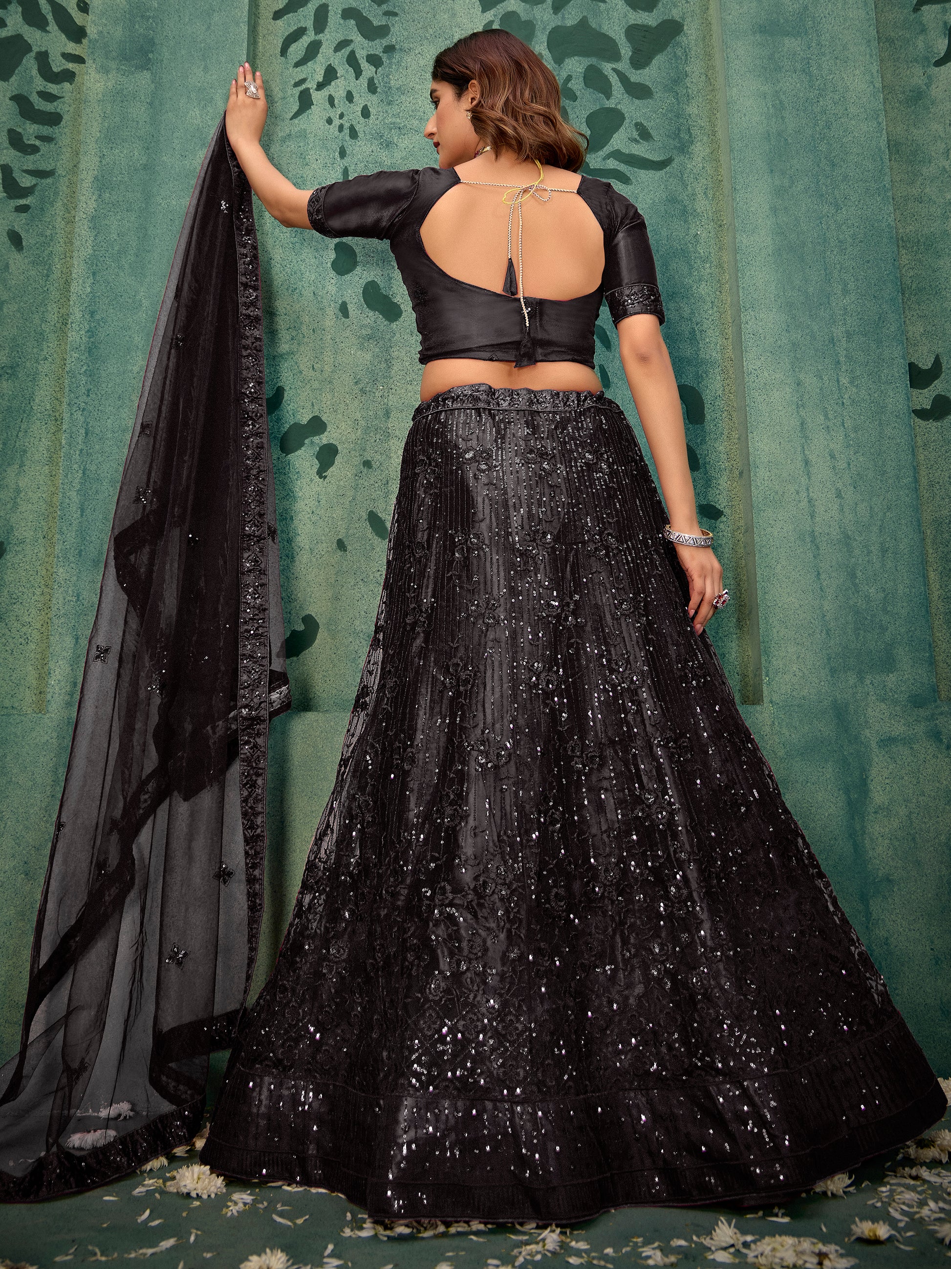 Gorgeous Black Thread Work Net Party Wear Lehenga Choli With Dupatta