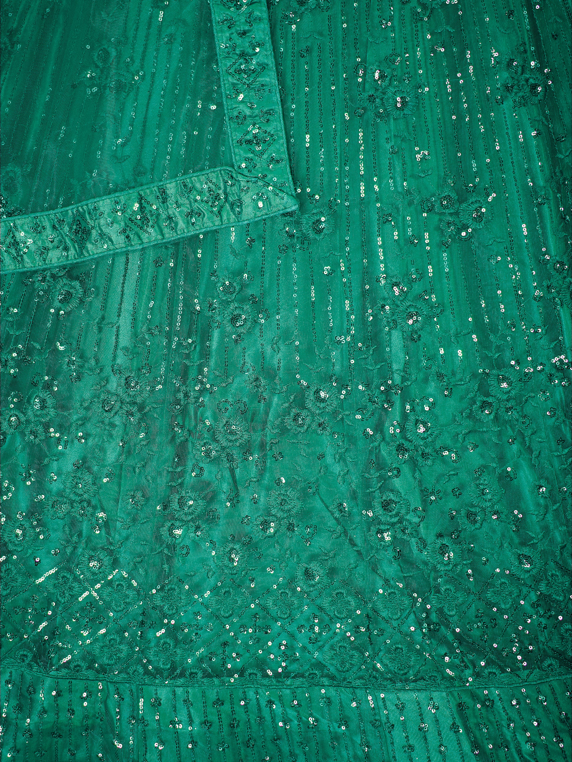 Incredible Green Thread Work Net Mehendi Wear Lehenga Choli With Dupatta