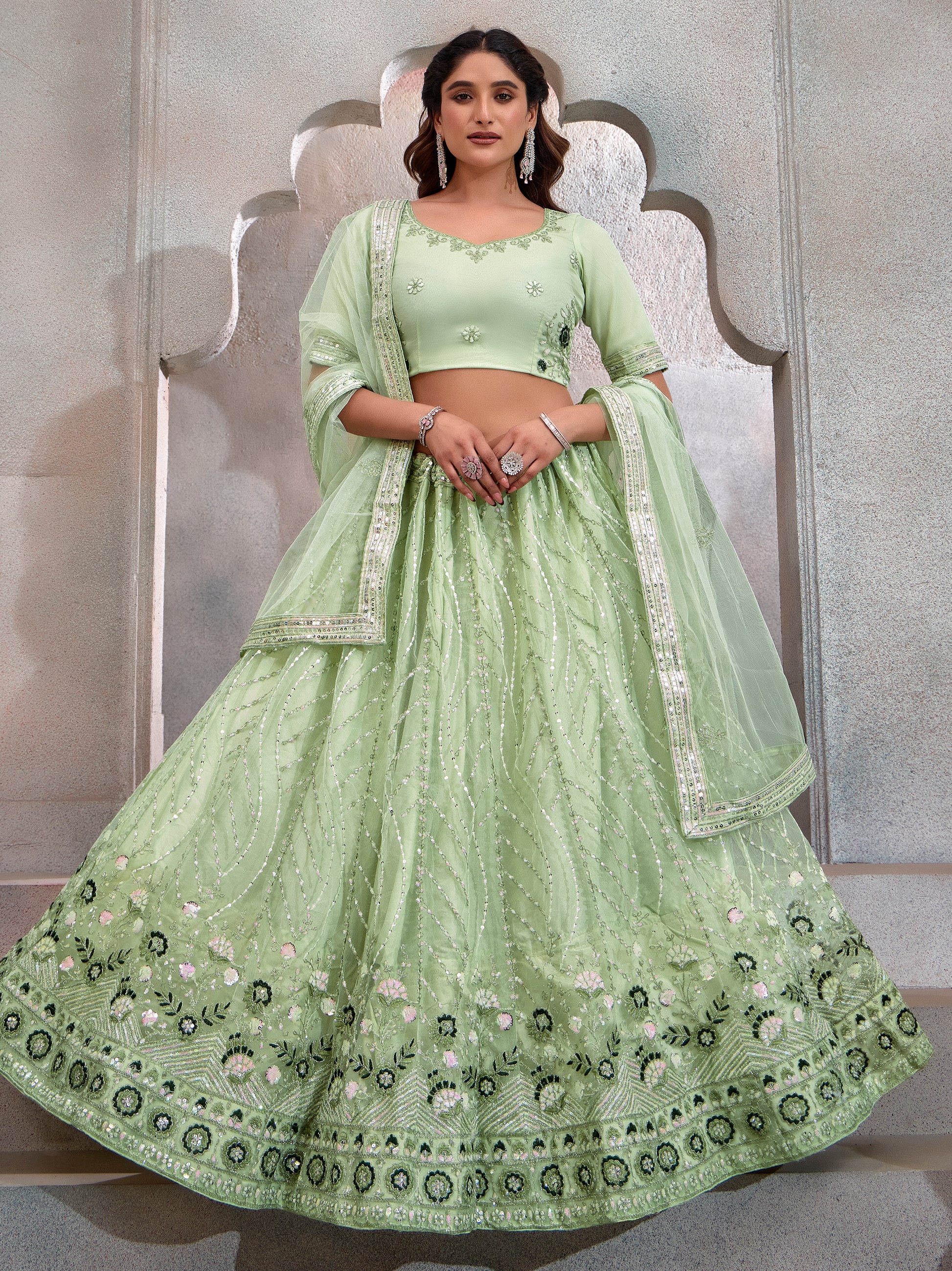 Charming Yellow Sequins Net Wedding Lehenga Choli With Dupatta