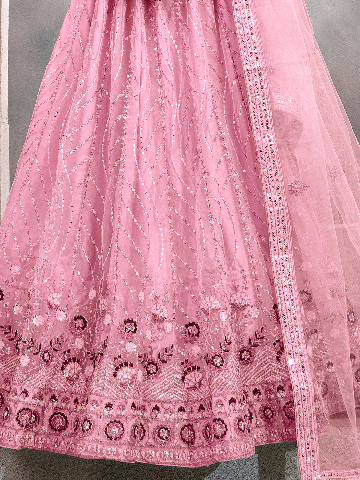 Incredible Pink Sequins Net Engagement Wear Lehenga Choli With Dupatta