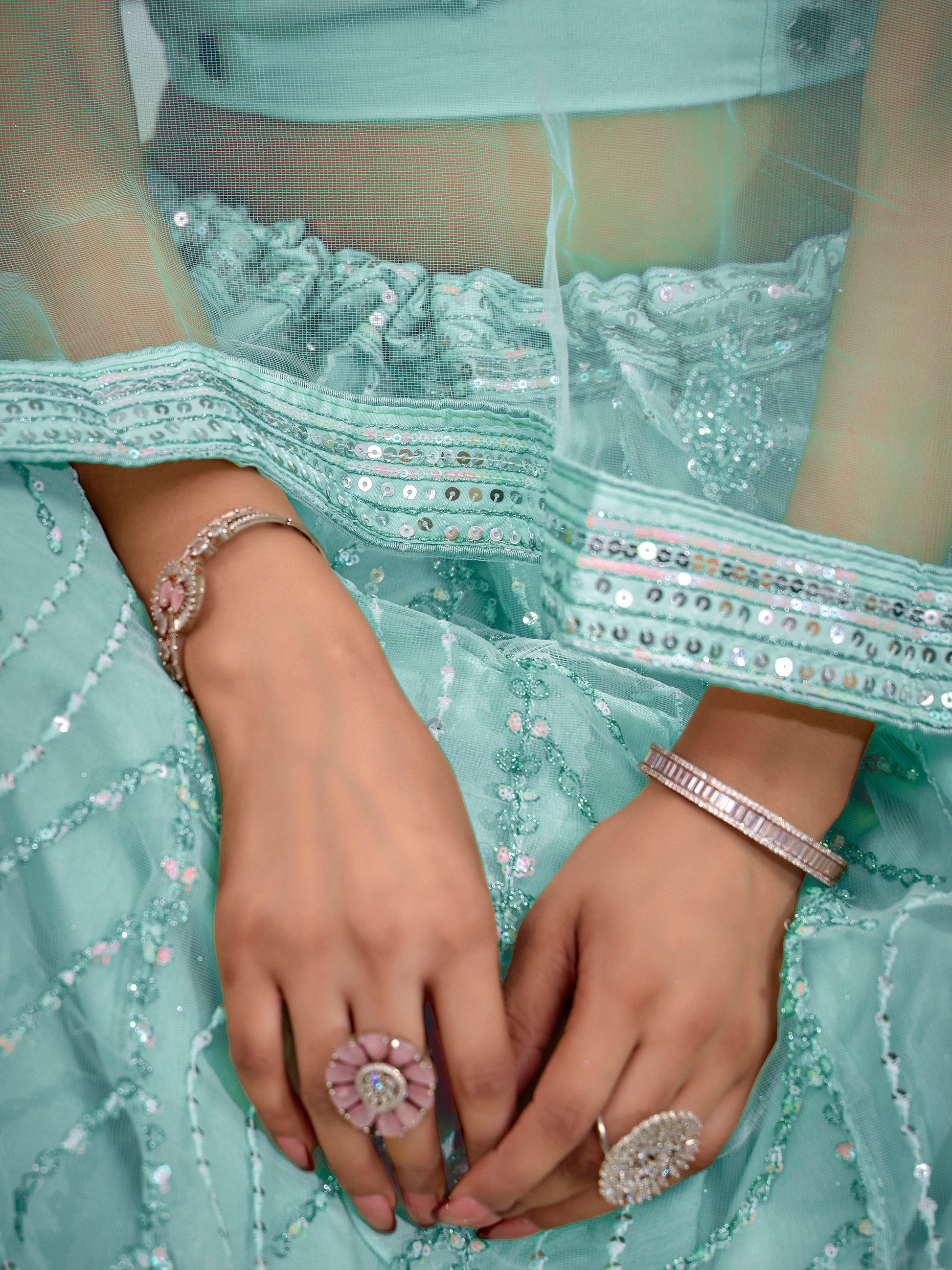 Beautiful Turquoise Sequins Net Designer Lehenga Choli With Dupatta