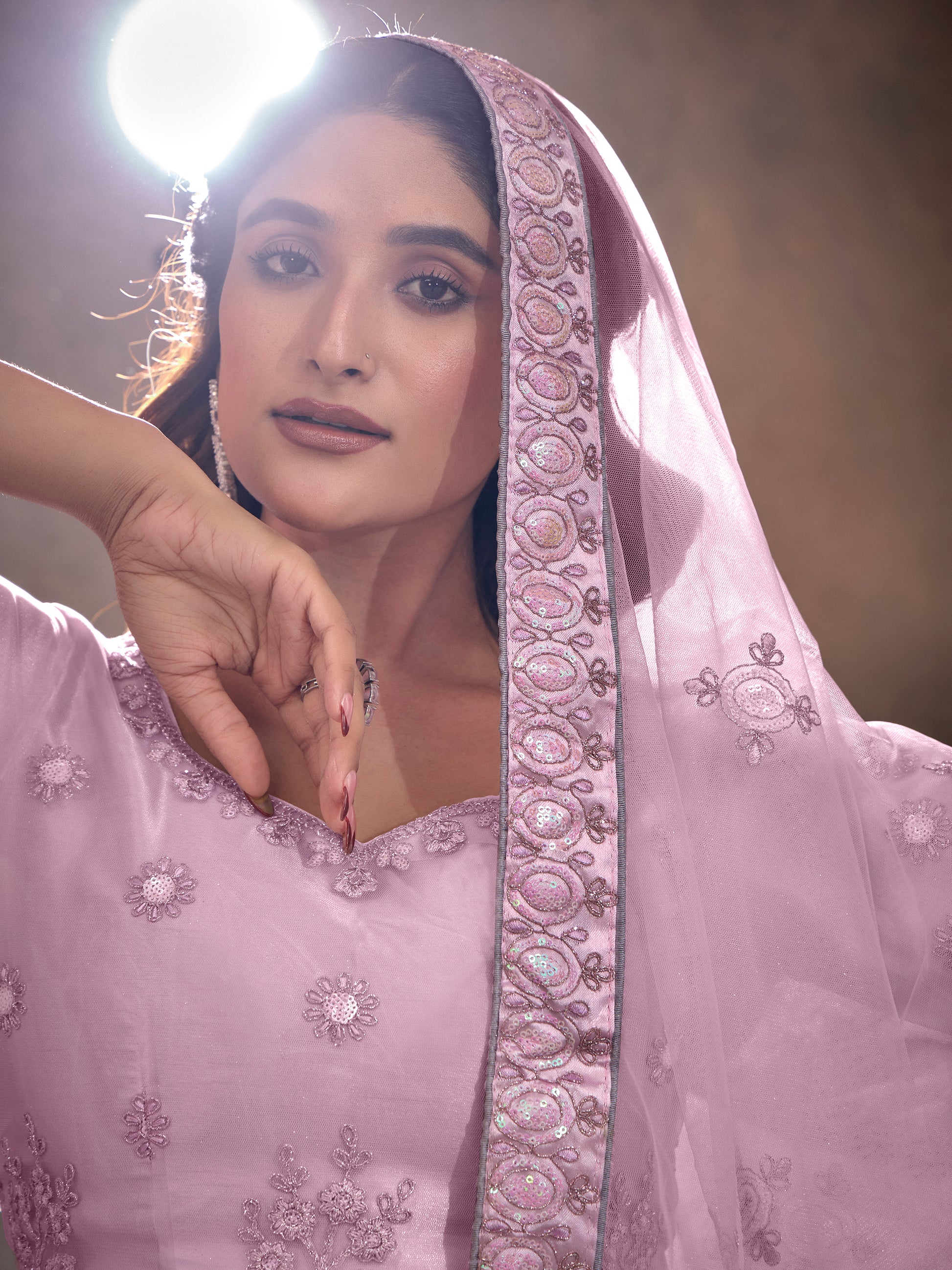 Lovable Lavender Thread Embroidery Net Wedding Lehenga Choli