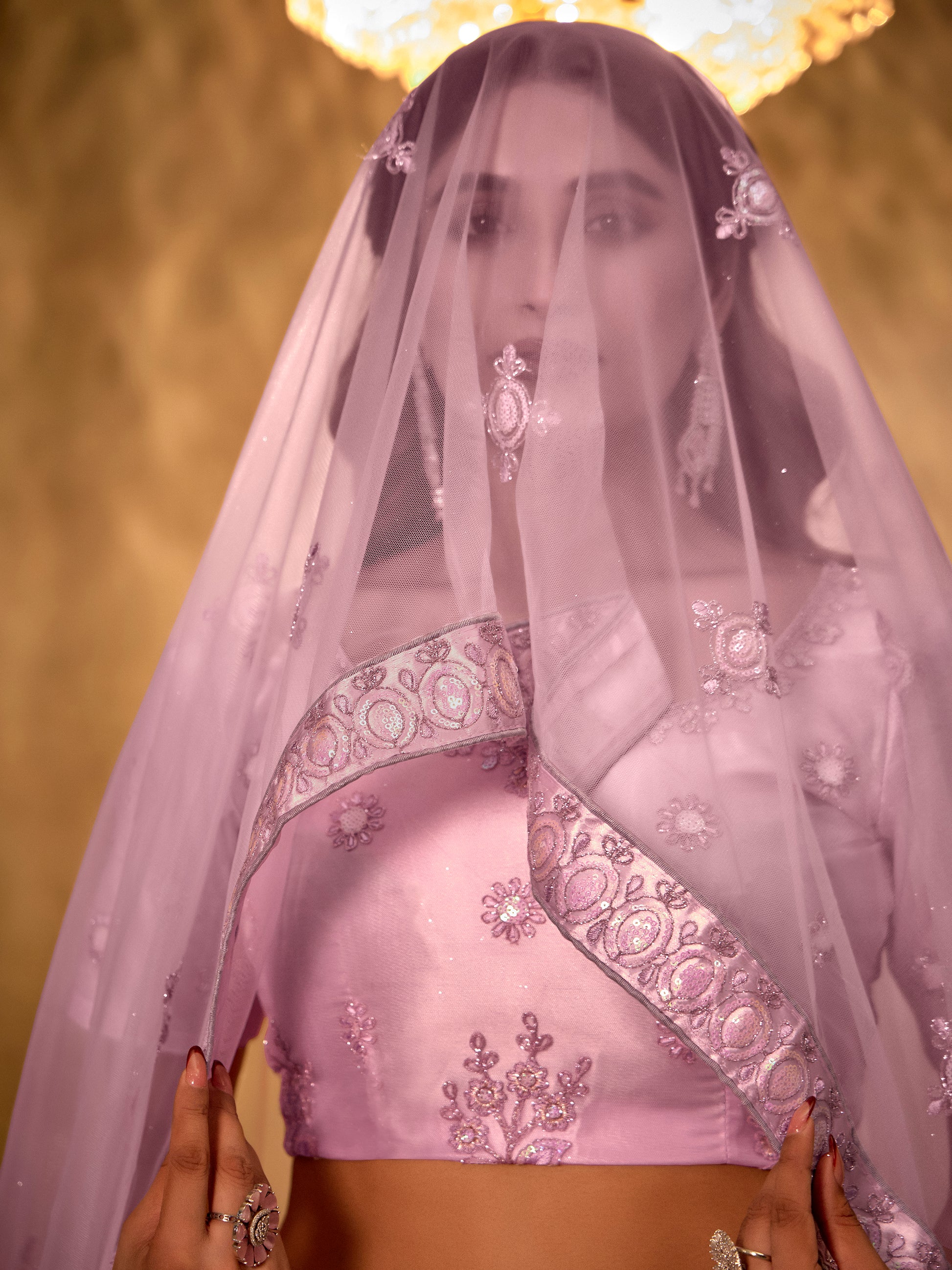 Lovable Lavender Thread Embroidery Net Wedding Lehenga Choli
