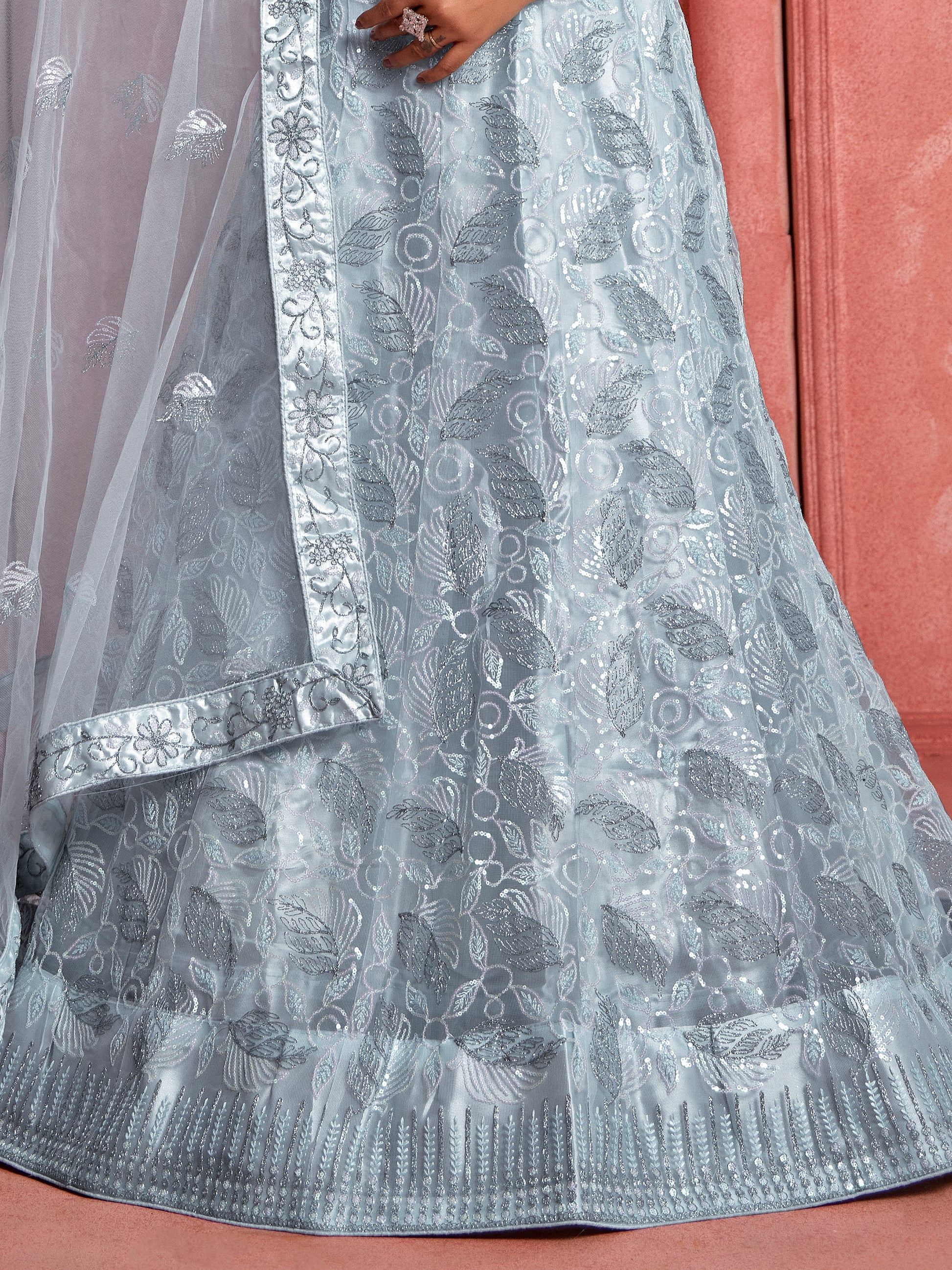 Sweet Grey Sequins Net Party Wear Lehenga Choli With Dupatta