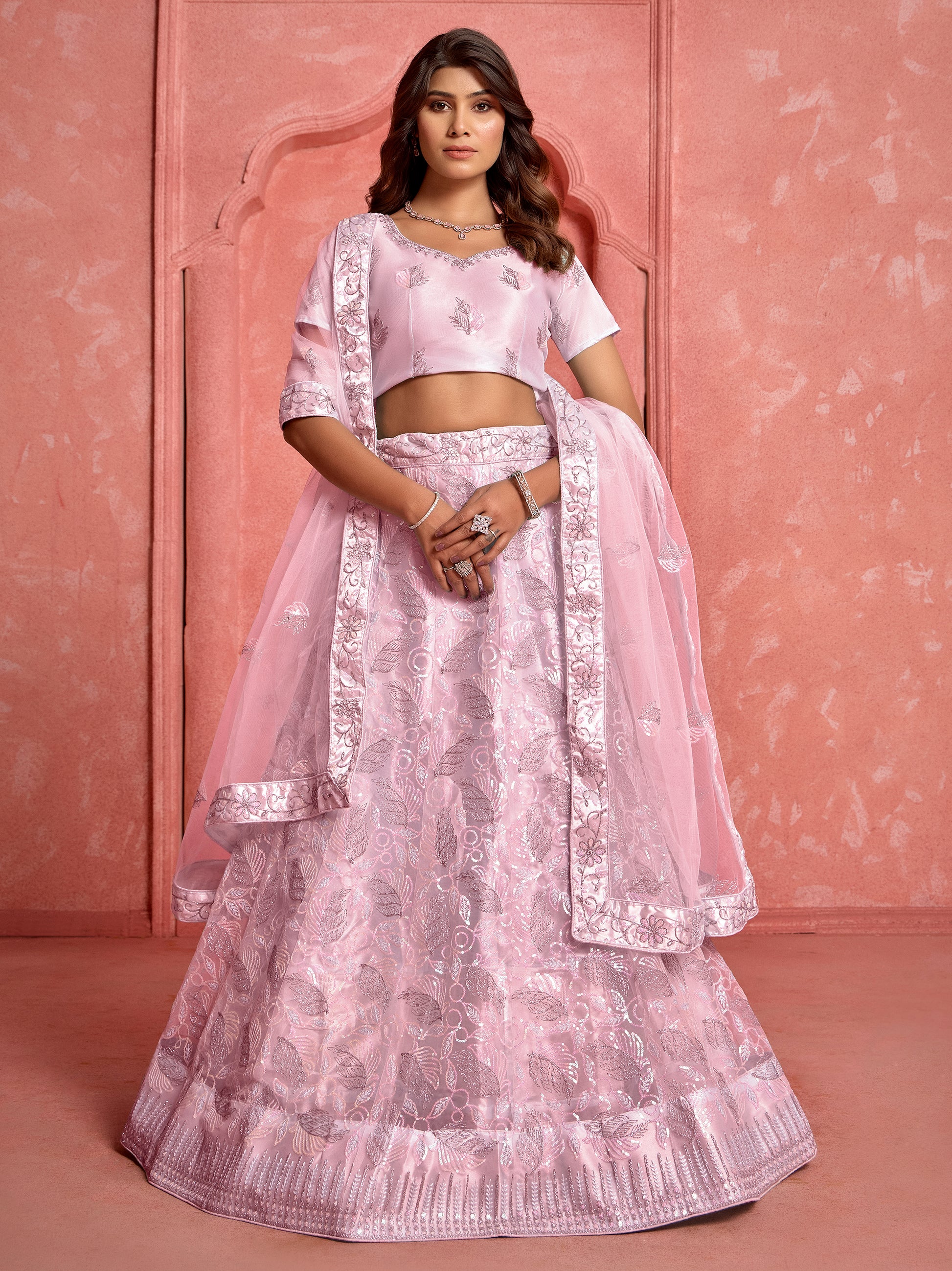 Precious Pink Sequins Net Traditional Lehenga Choli With Dupatta