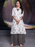 Stylish Black Floral Printed Cotton Casual Wear Palazzo Suit