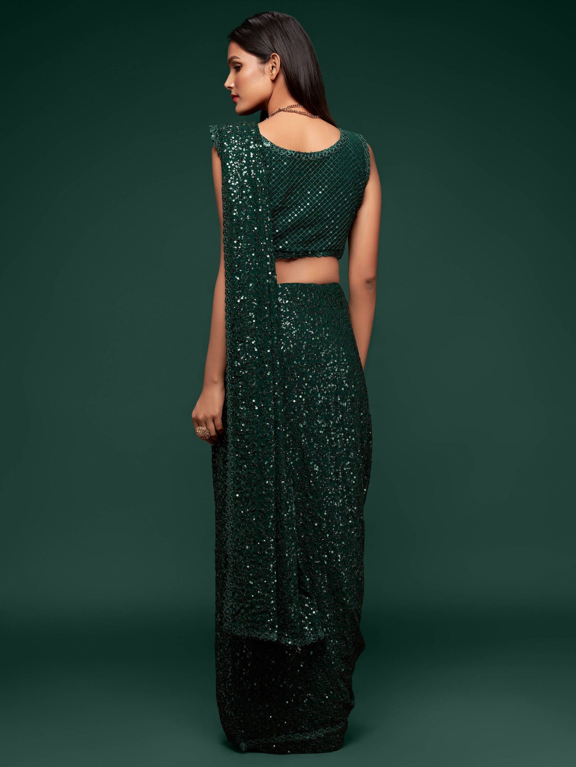 Adorable Green Sequins Georgette Party Wear Saree With Blouse