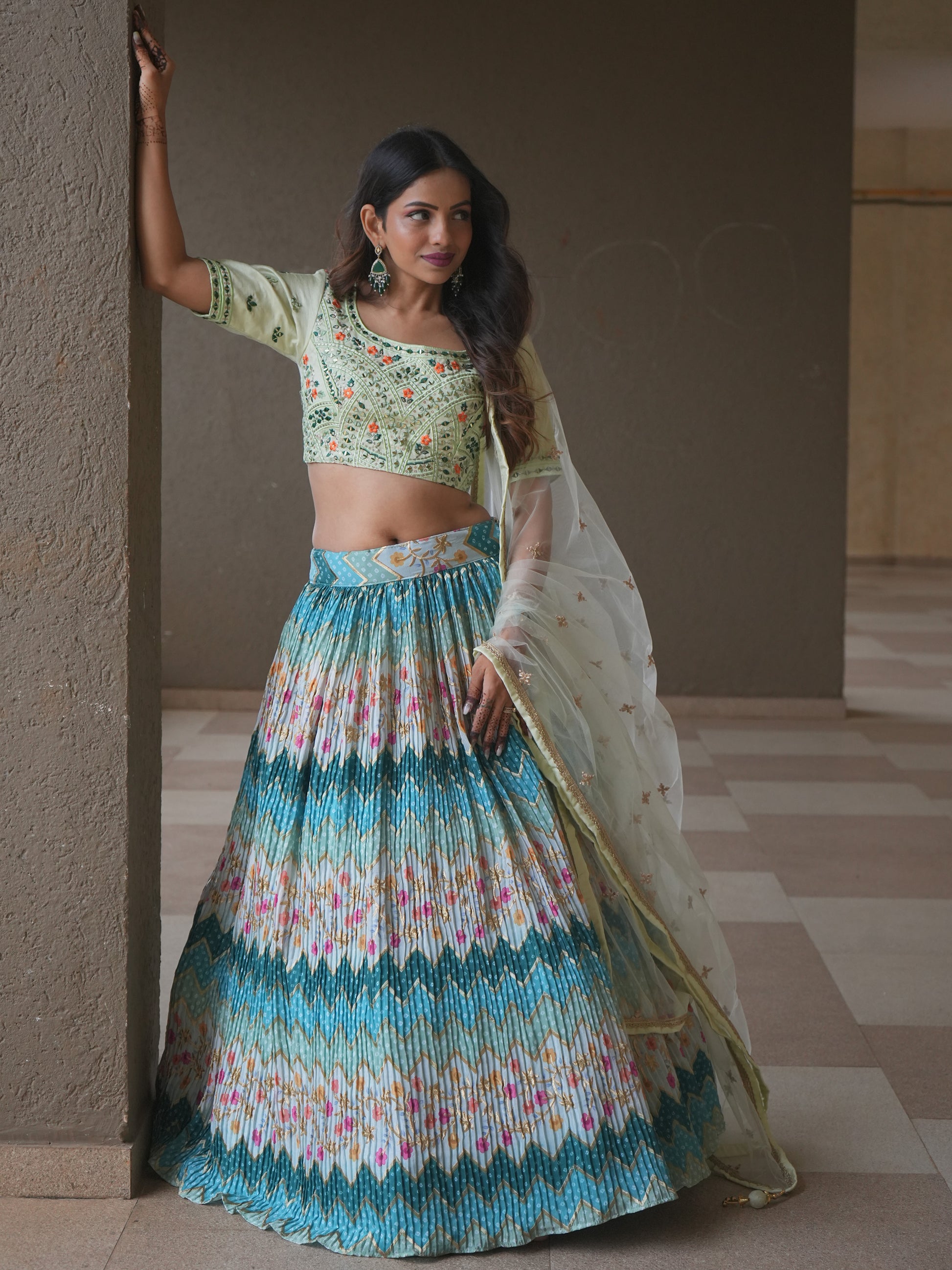 Attractive Multi Color Floral Printed Chinon Festival Wear Lehenga Choli