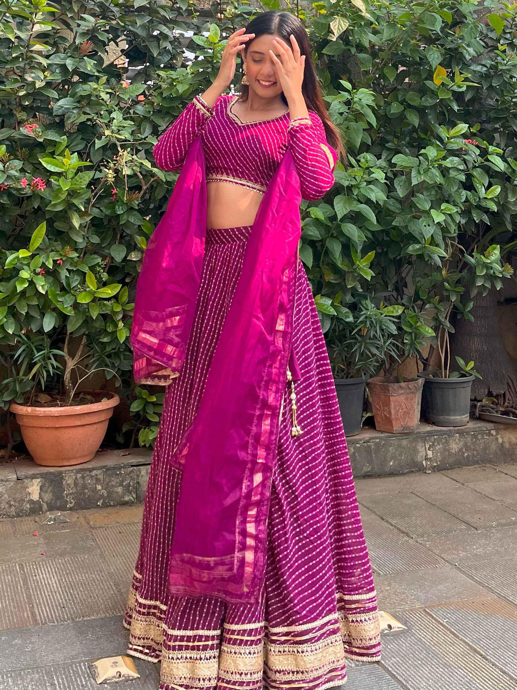 Precious Purple Leheriya Printed Georgette Festival Wear Lehenga Choli