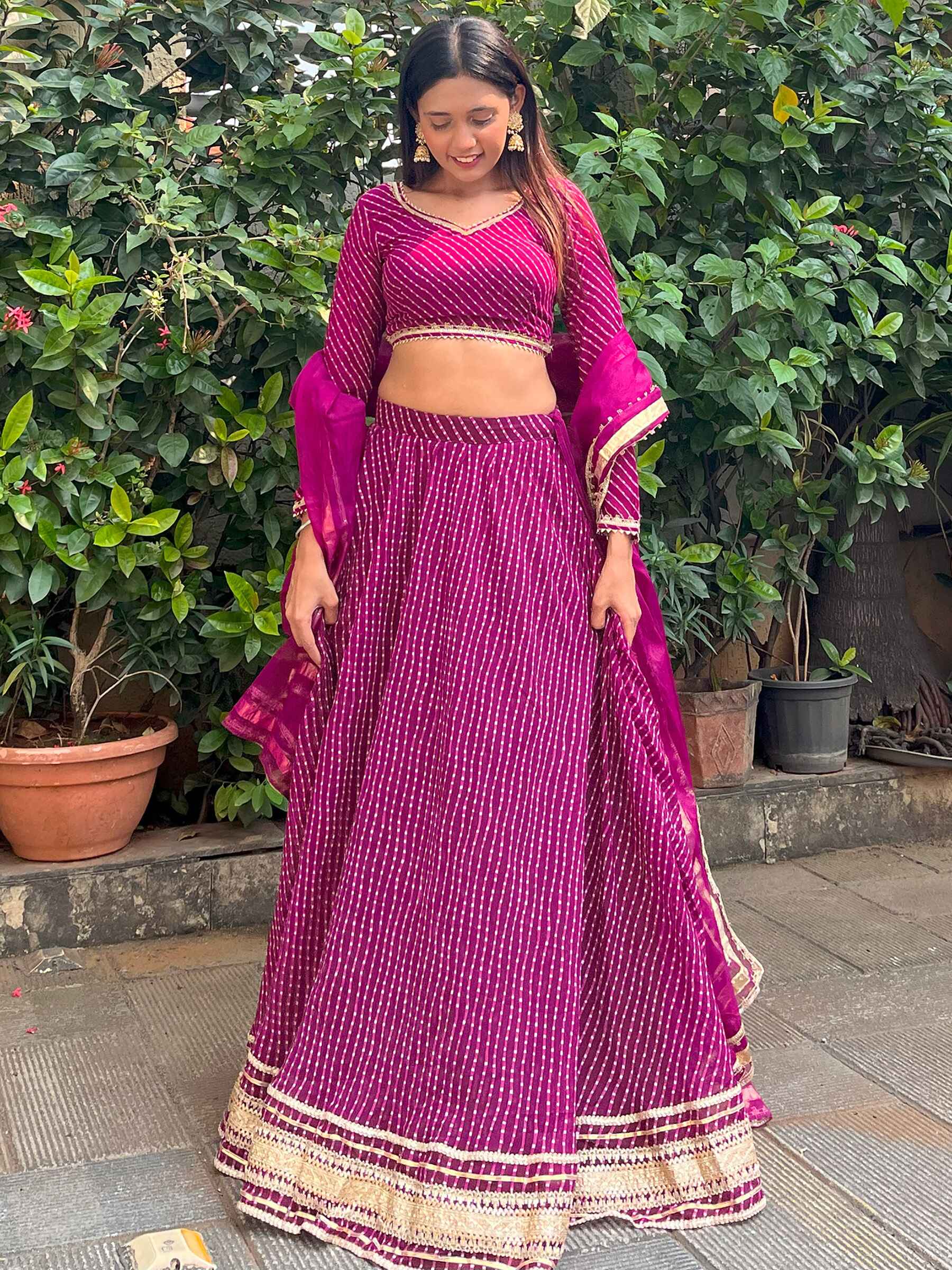 Precious Purple Leheriya Printed Georgette Festival Wear Lehenga Choli
