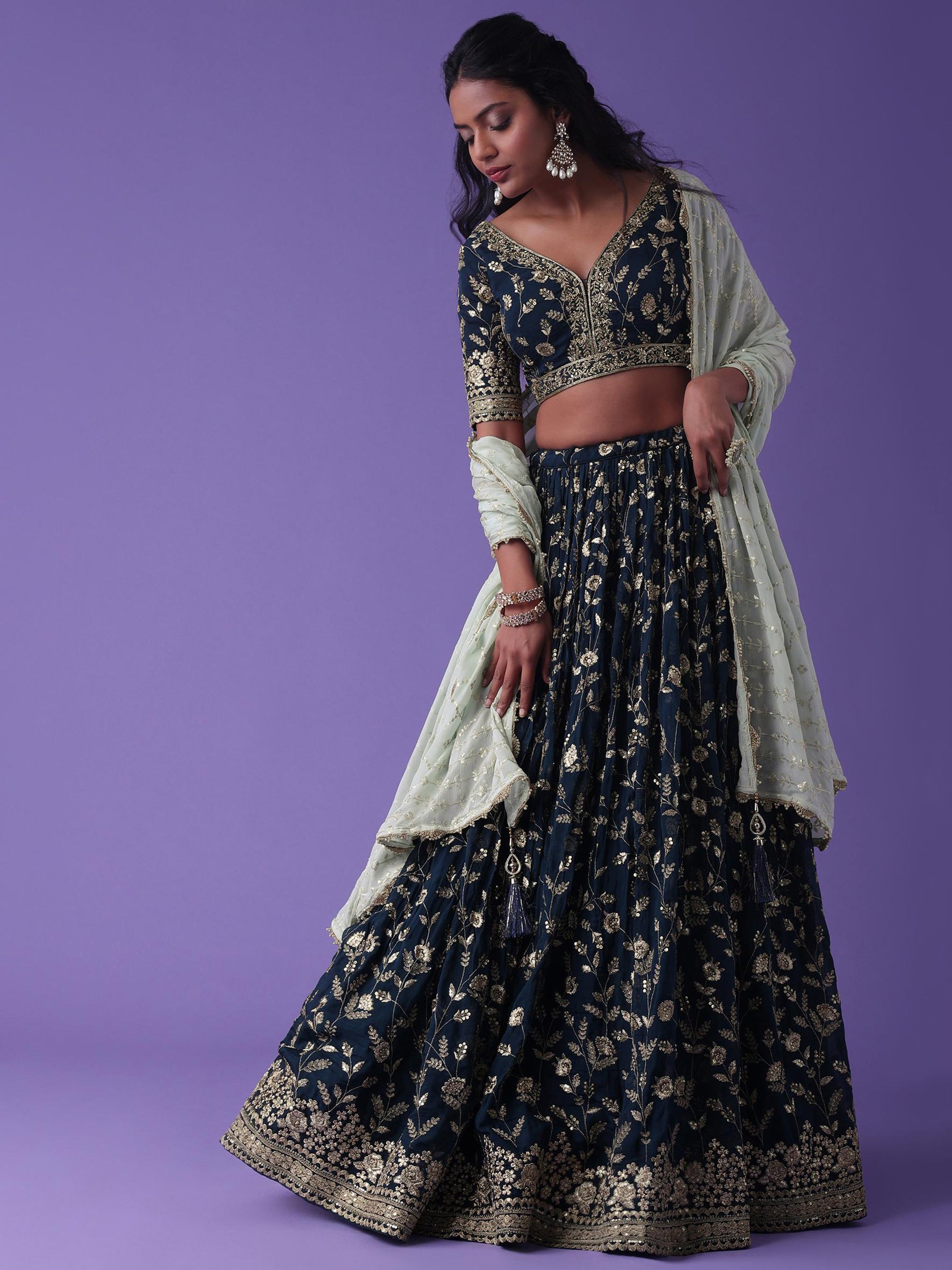 Mesmerizing Blue Zari Embroidered Georgette Wedding Wear Lehenga Choli