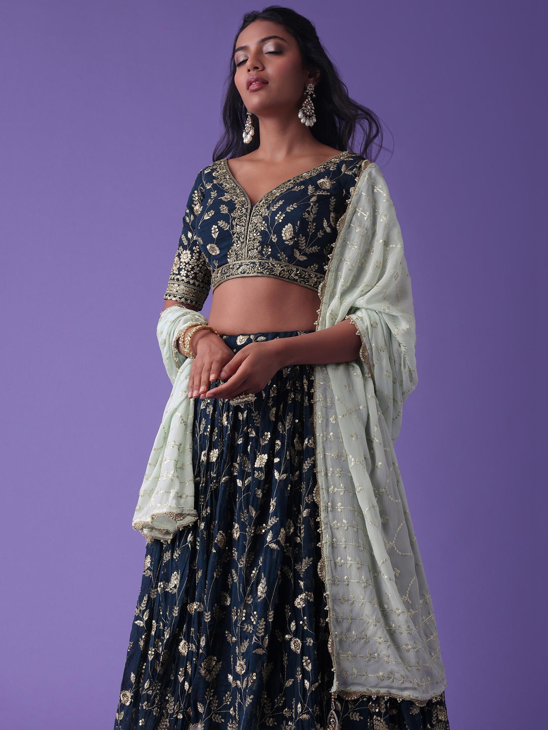 Mesmerizing Blue Zari Embroidered Georgette Wedding Wear Lehenga Choli