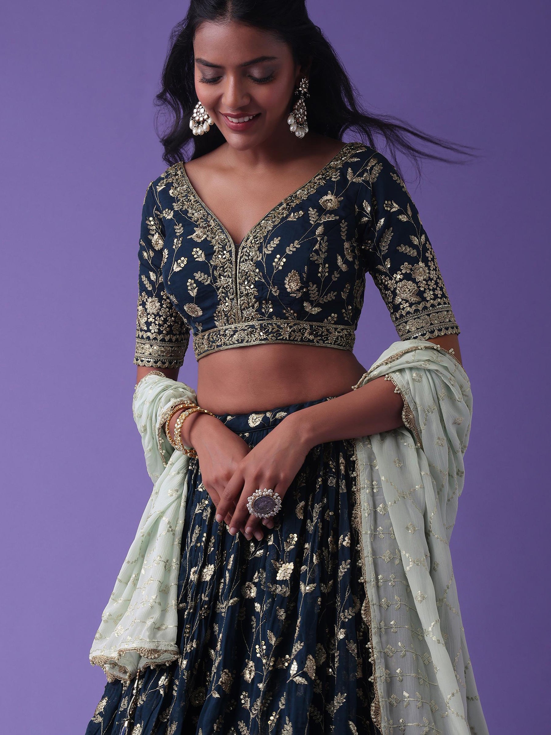 Mesmerizing Blue Zari Embroidered Georgette Wedding Wear Lehenga Choli