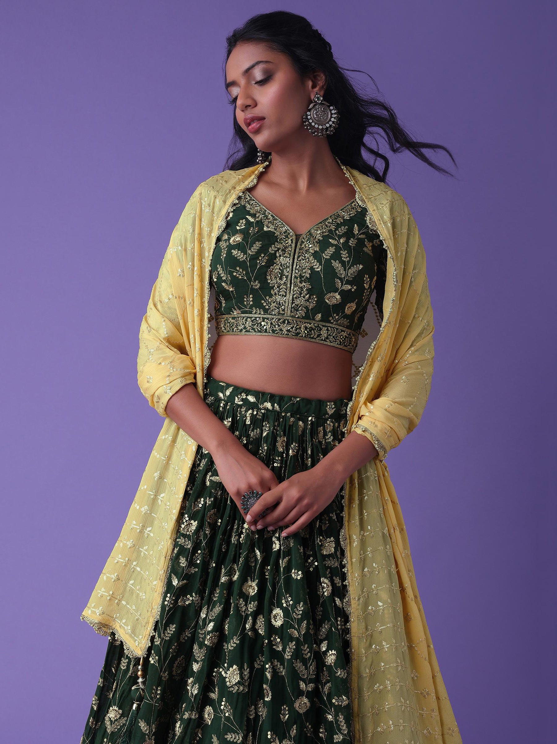 Precious Green Dori Embroidered Georgette Bridal Wear Lehenga Choli
