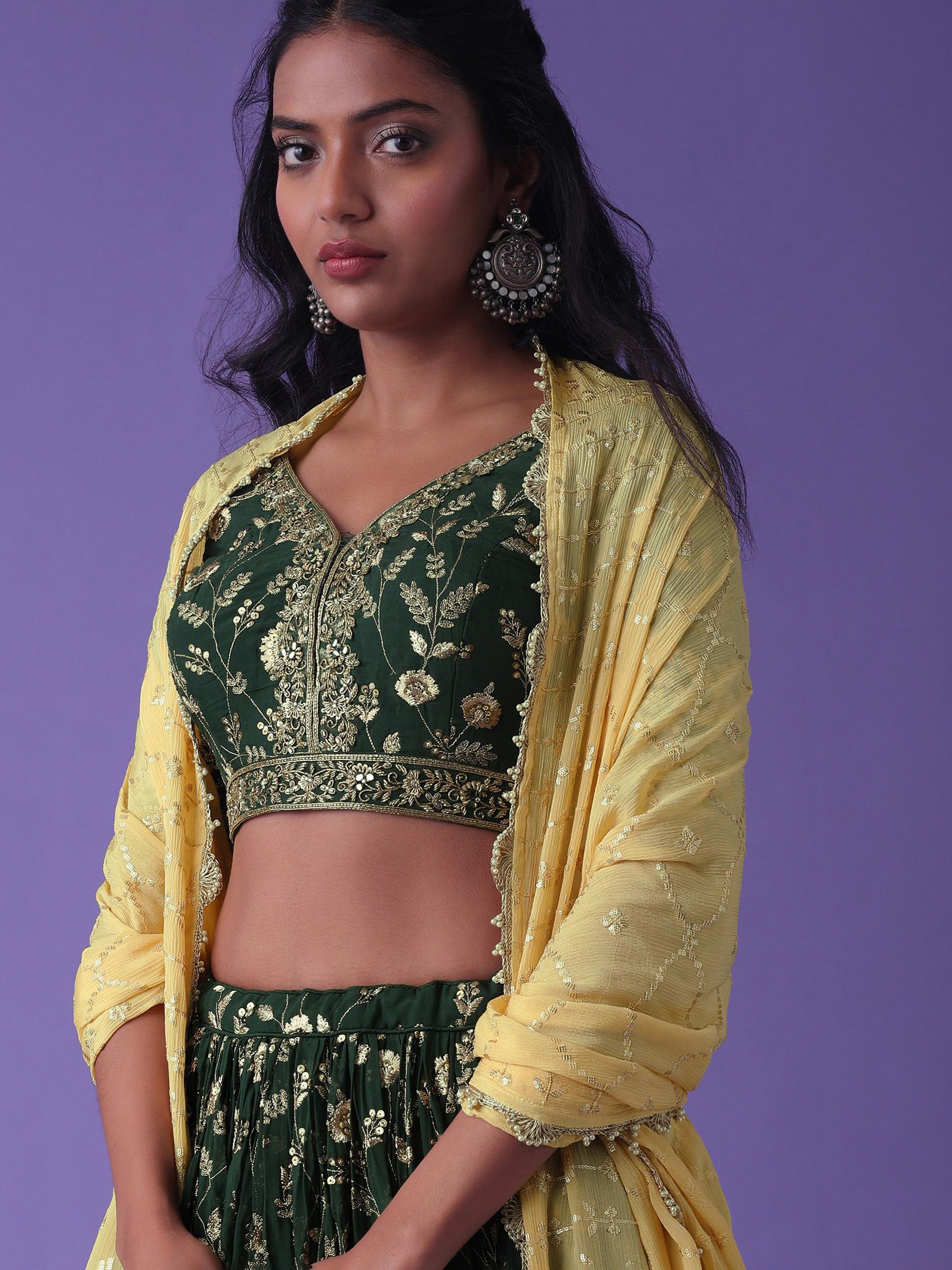 Precious Green Dori Embroidered Georgette Bridal Wear Lehenga Choli
