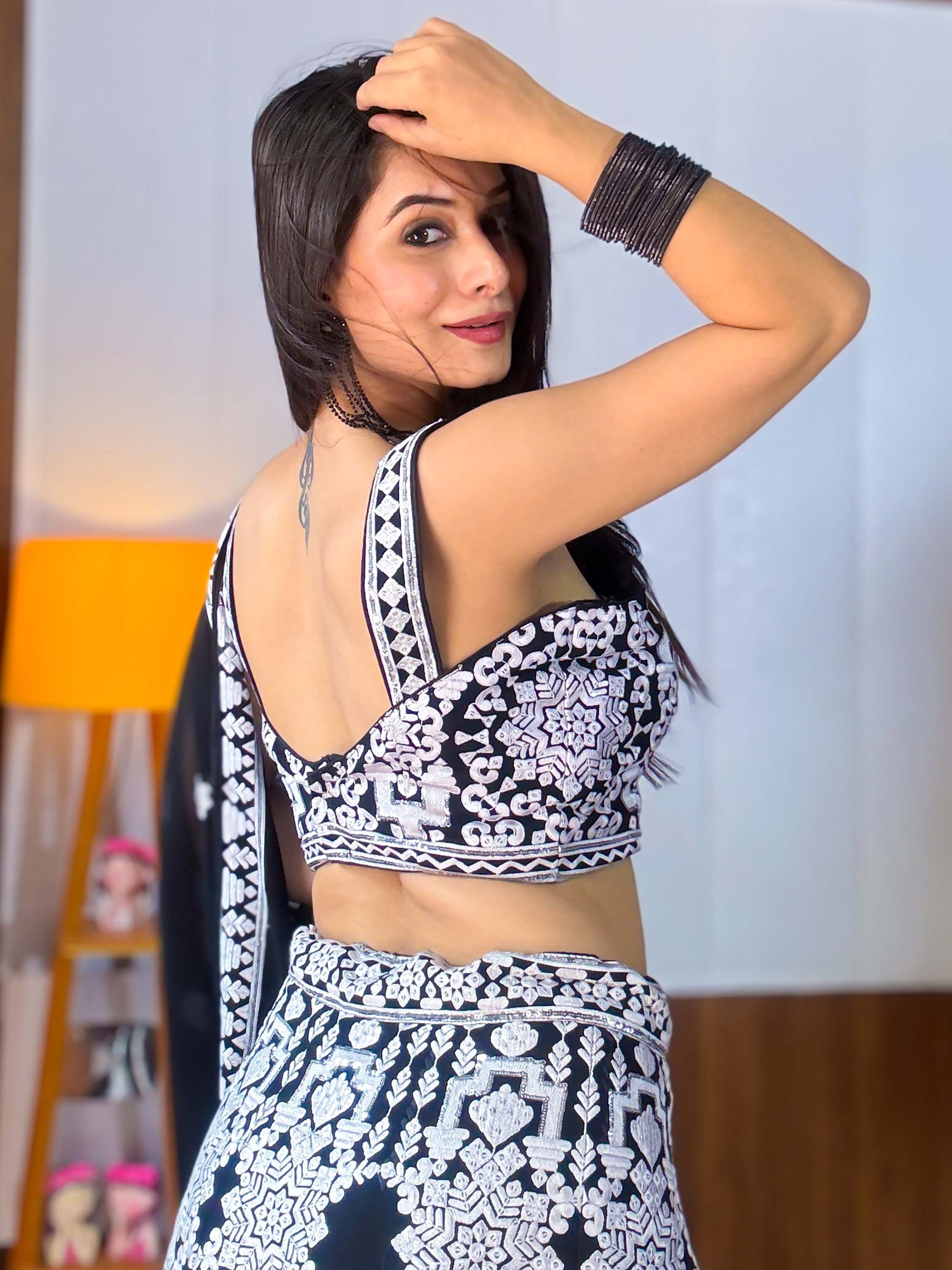 Tantalizing Black Thread Work Georgette Designer Lehenga Choli
