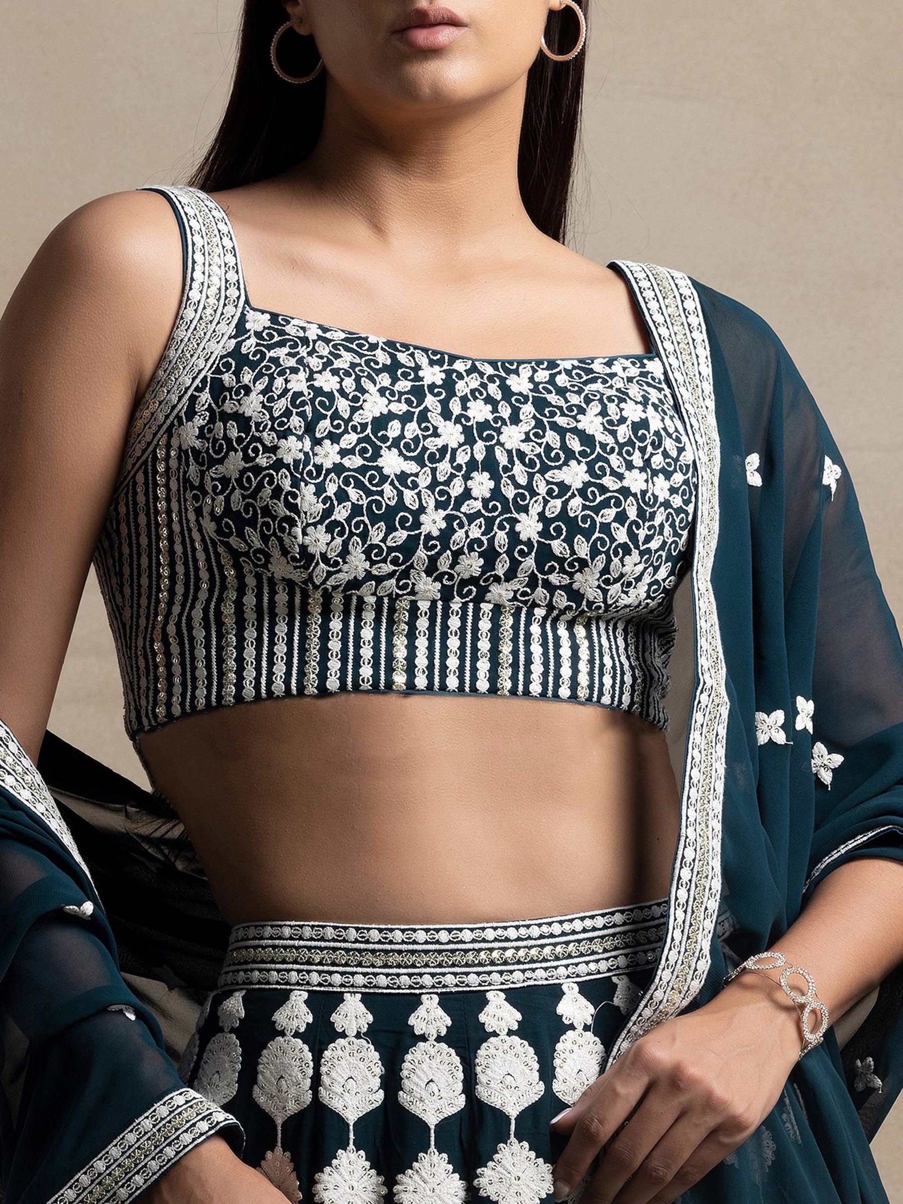 Gorgeous Green Thread Work Georgette Wedding Lehenga Choli With Dupatta