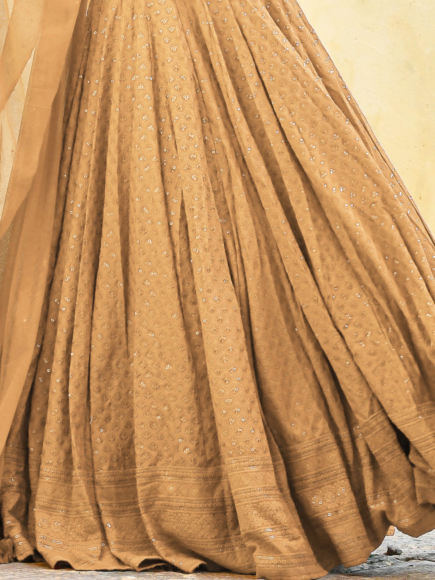 Precious Beige Thread Embroidered Georgette Festive Wear Lehenga Choli