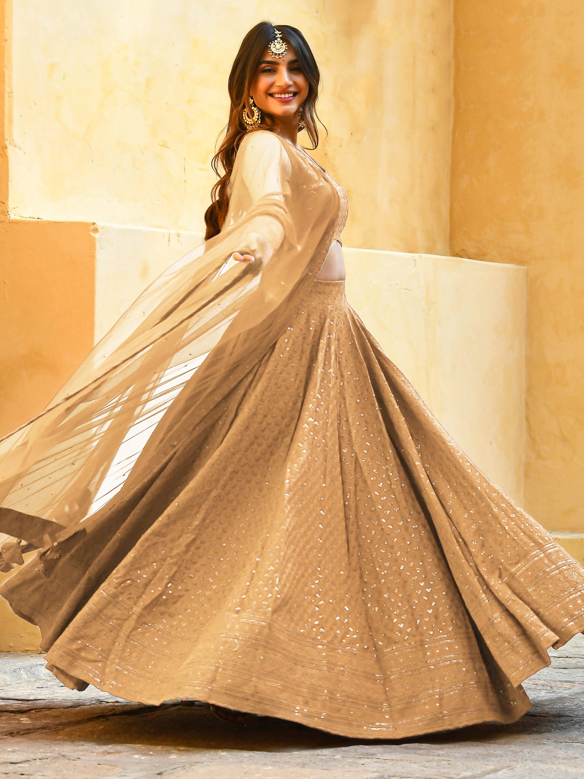 Precious Beige Thread Embroidered Georgette Festive Wear Lehenga Choli