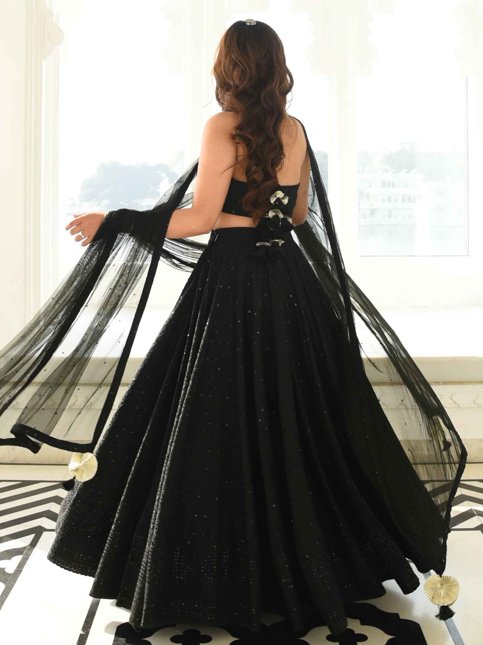 Lovely Black Sequins Georgette Party Wear Lehenga Choli