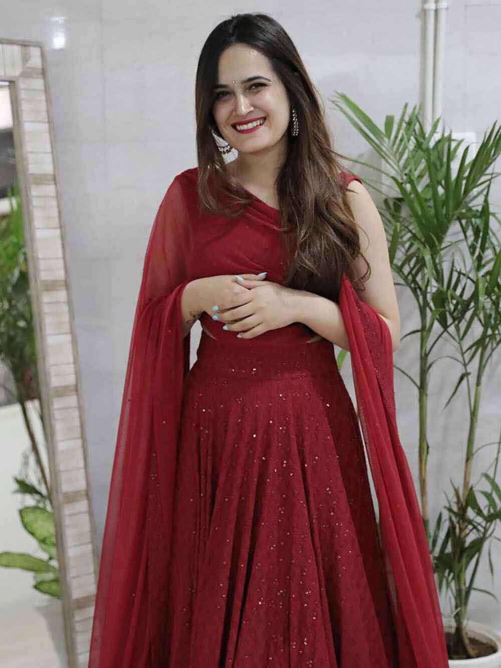 Delightful Maroon Sequins Georgette Wedding Lehenga Choli With Dupatta