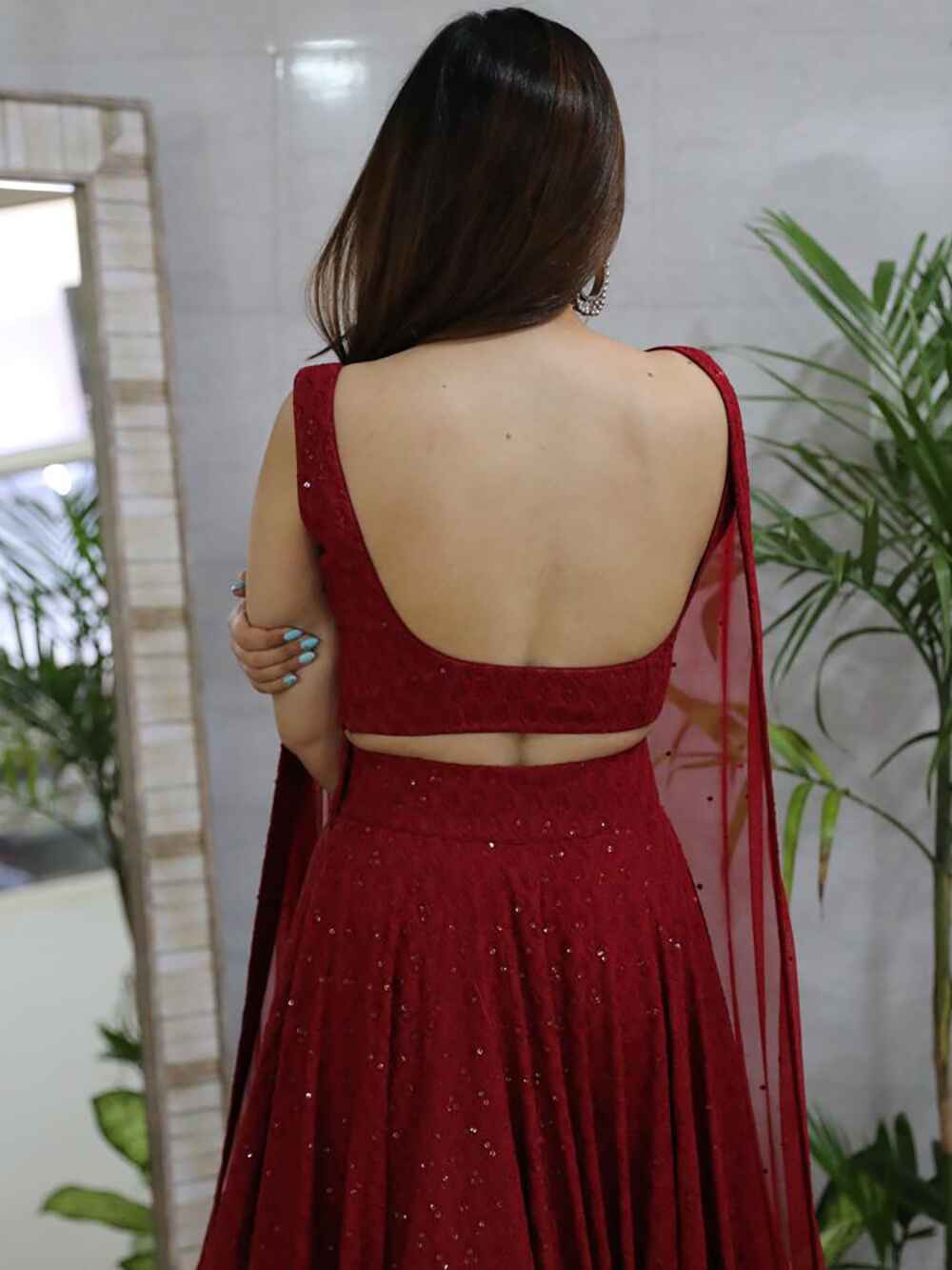 Delightful Maroon Sequins Georgette Wedding Lehenga Choli With Dupatta