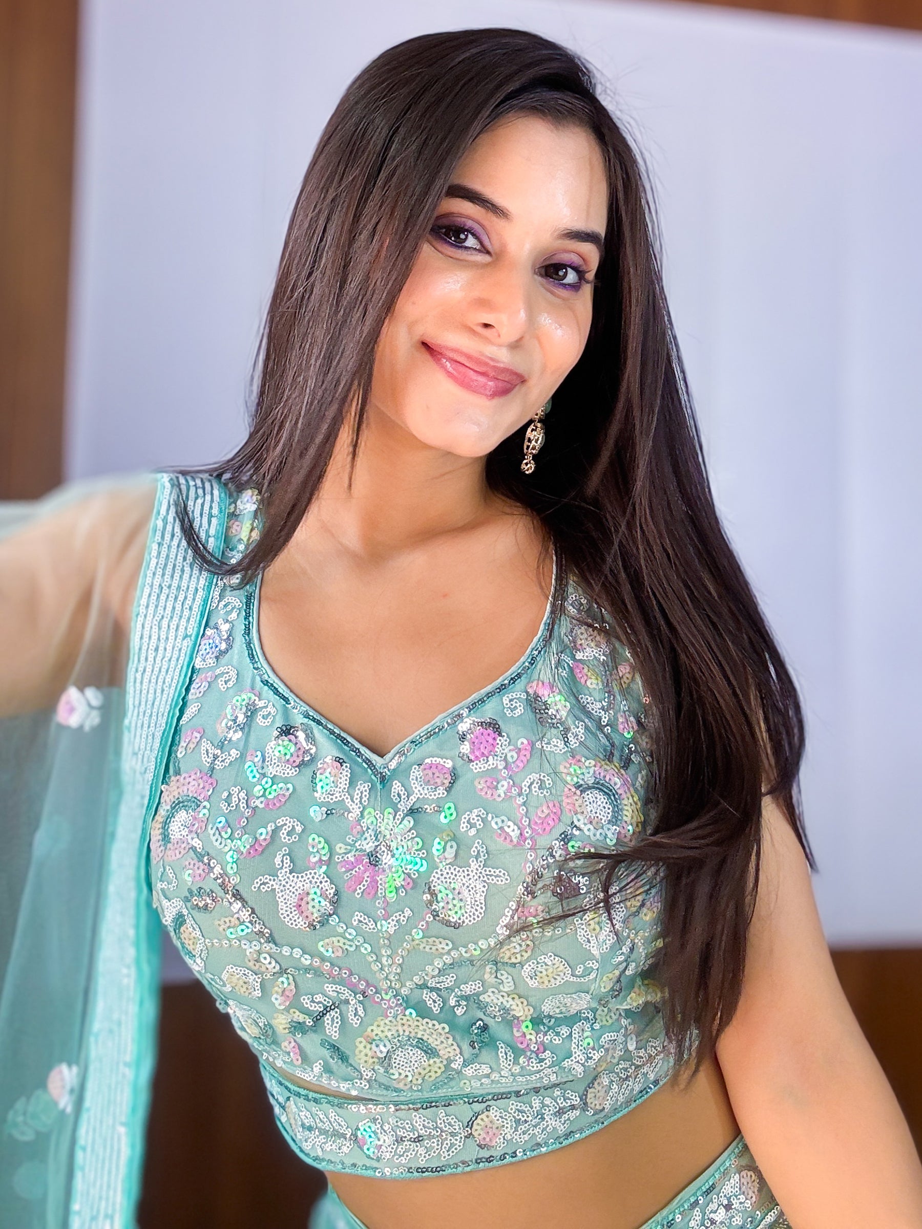 Mesmerizing Blue Sequins Net Party Wear Lehenga Choli With Dupatta