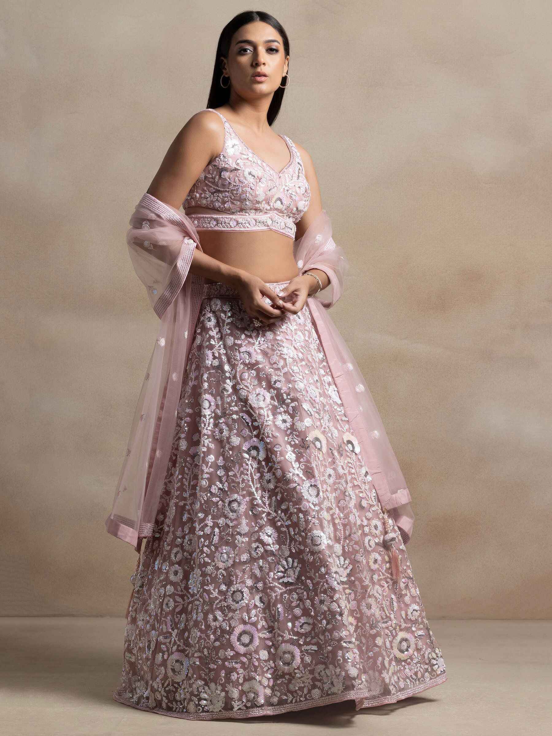 Wonderful Pink Sequins Net Party Wear Lehenga Choli With Dupatta