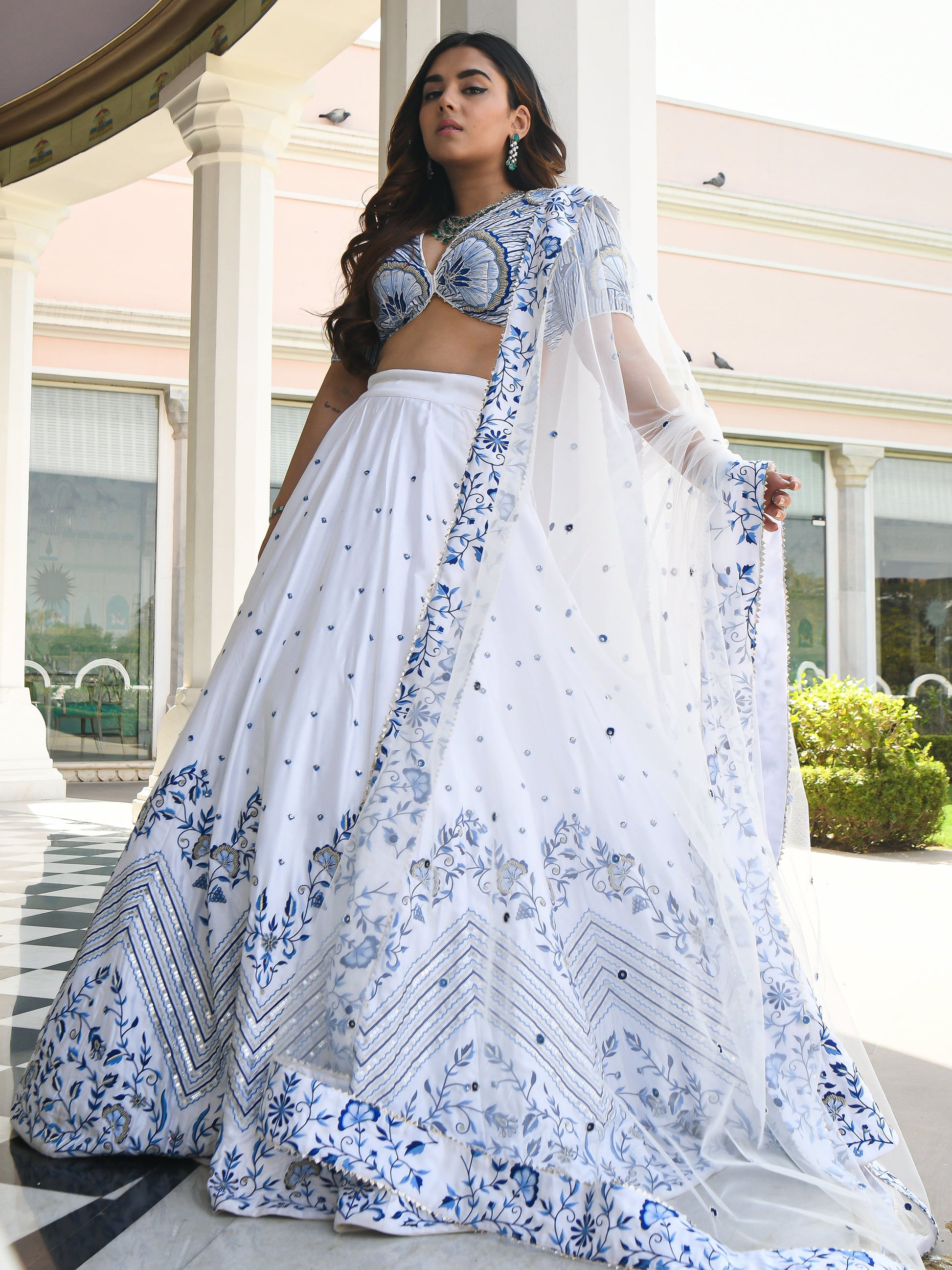 Lovely White Thread Work Sangeet Wear Lehenga Choli With Net Dupatta