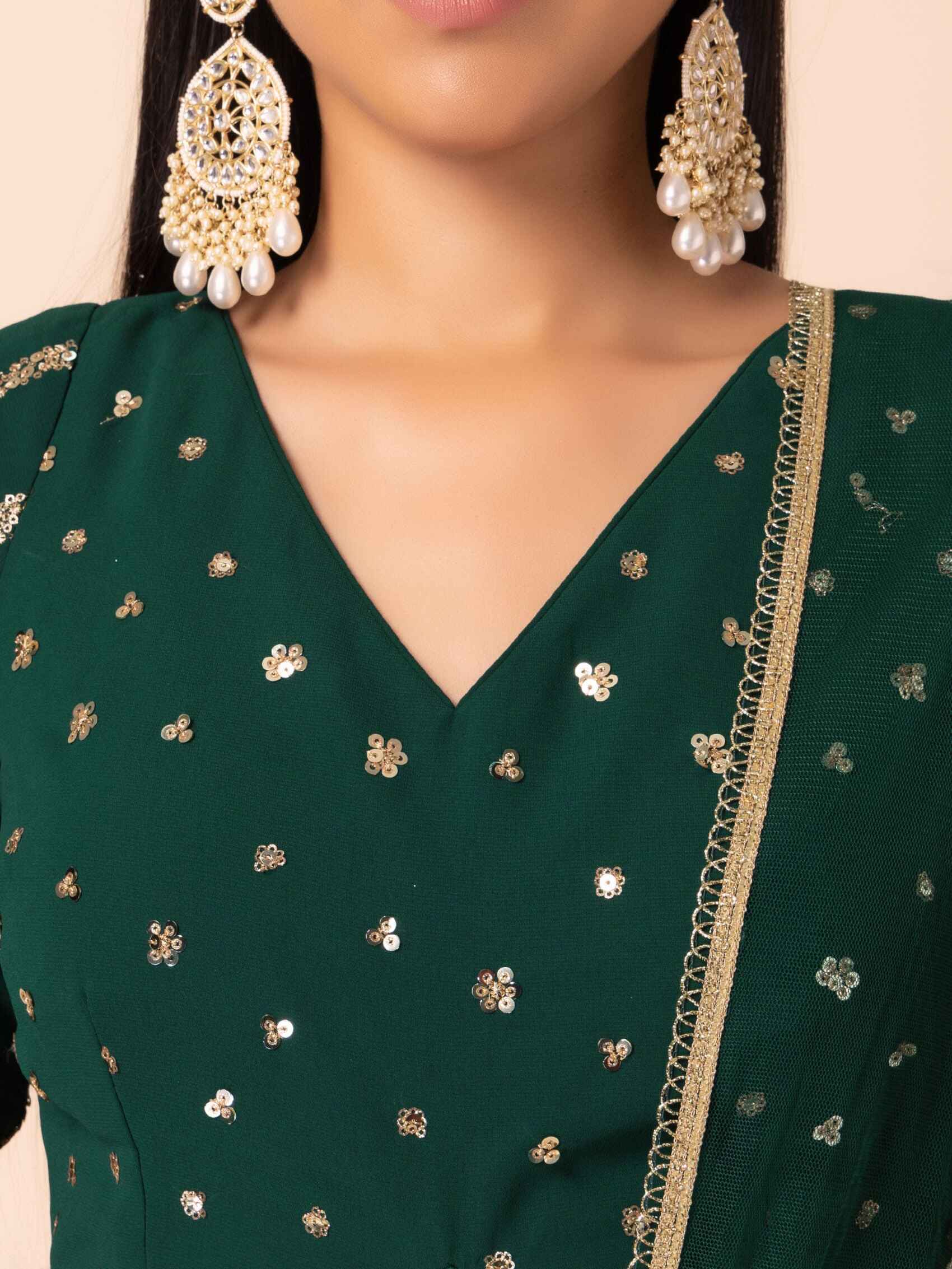 Alluring Green Embroidered Georgette Mehendi Wear Lehenga Choli