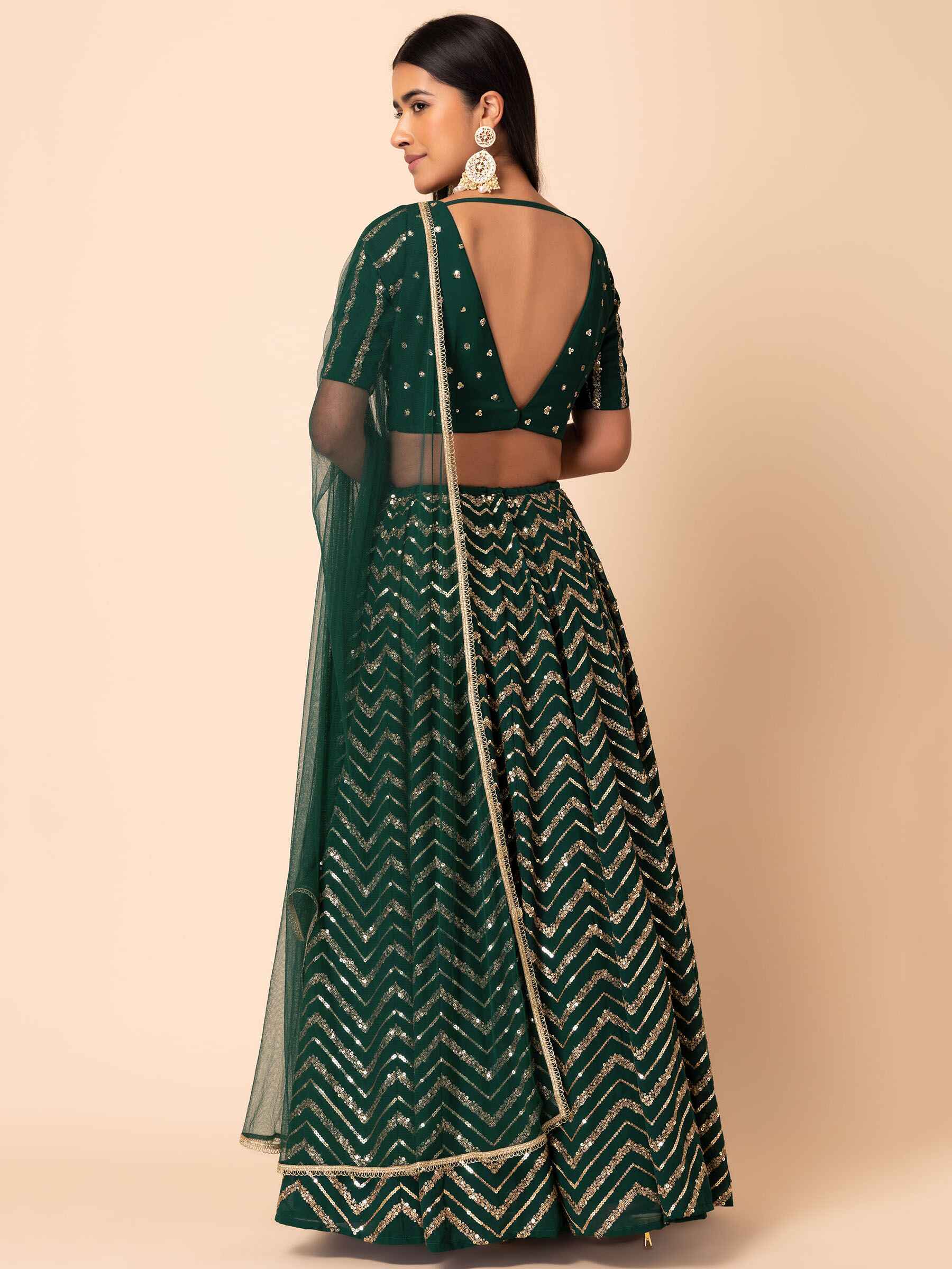 Alluring Green Embroidered Georgette Mehendi Wear Lehenga Choli