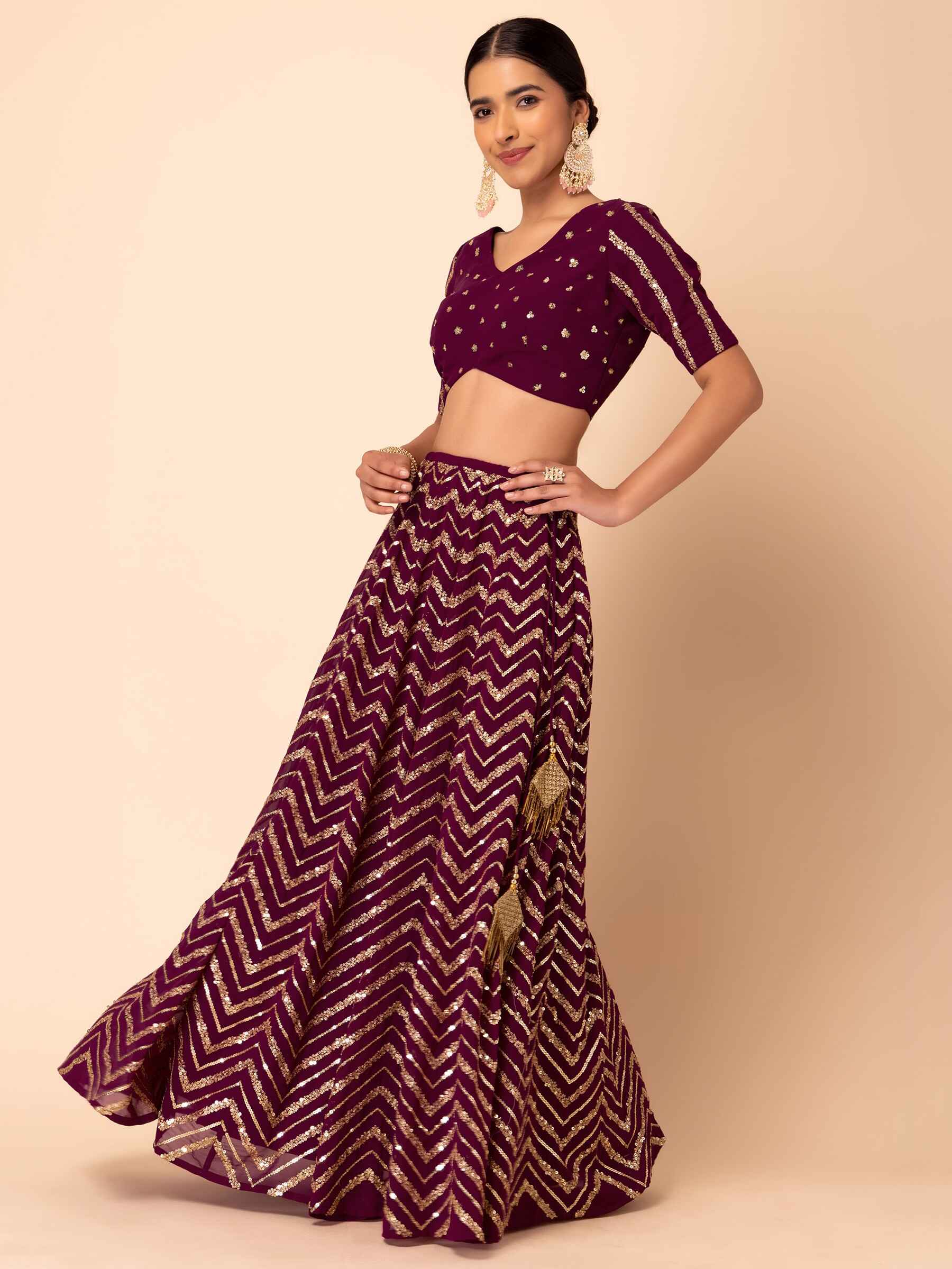 Delightful Maroon Zari Embroidered Georgette Wedding Lehenga Choli